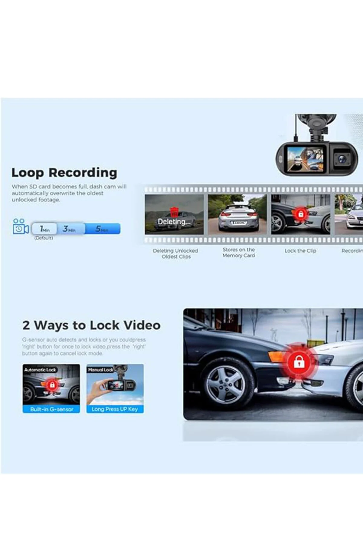 3 Kameralı 4K 360° Araç İçi Kamera Gece Görüşlü Ön Arka İç Kamerası Wifi - pazariz Görsel 5