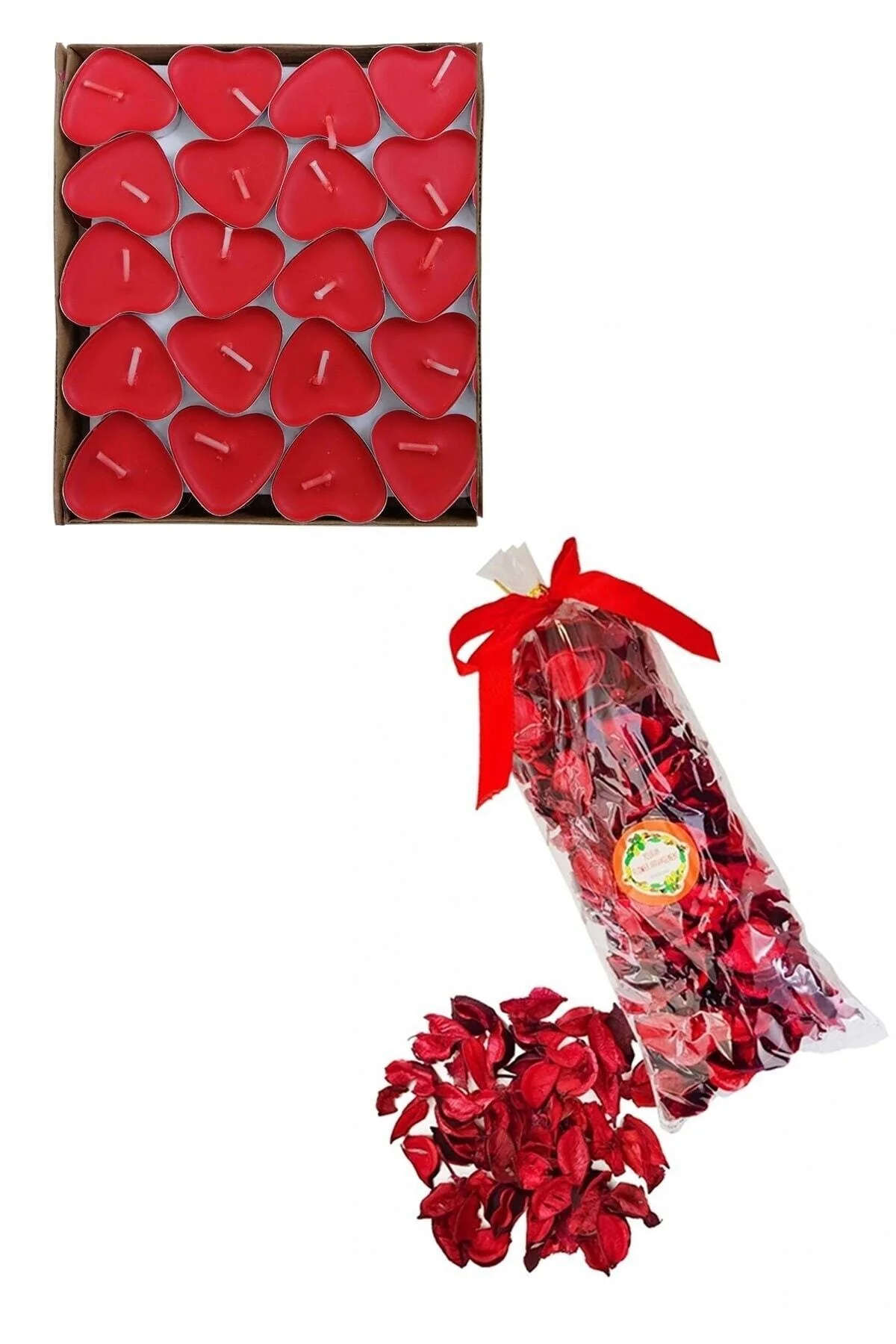 20 Kalpli Tealight Mum + 300 Kuru Gül Yaprağı Romantik Süs - pazariz Görsel 3