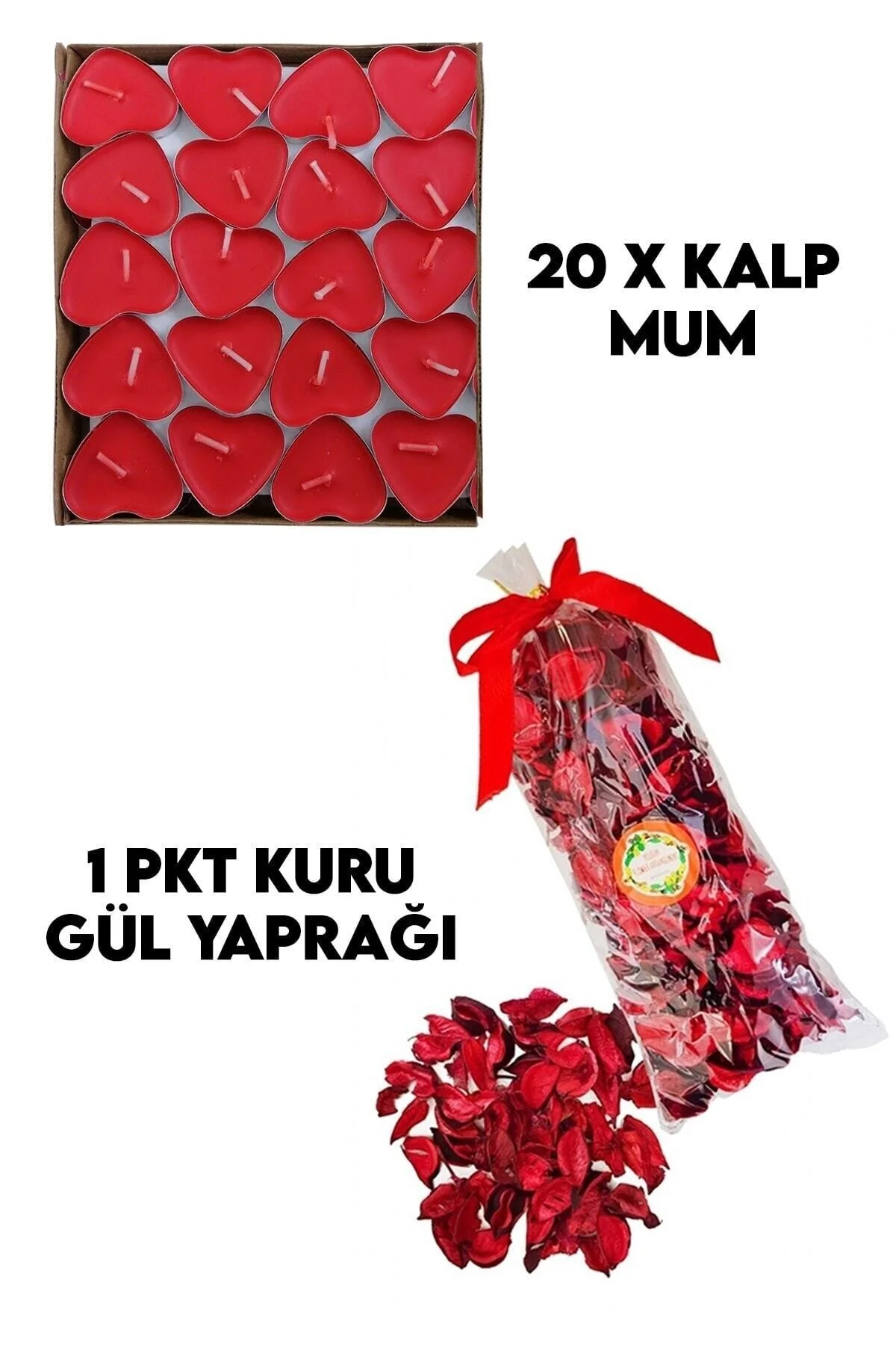 20 Kalpli Tealight Mum + 300 Kuru Gül Yaprağı Romantik Süs - pazariz Görsel 2
