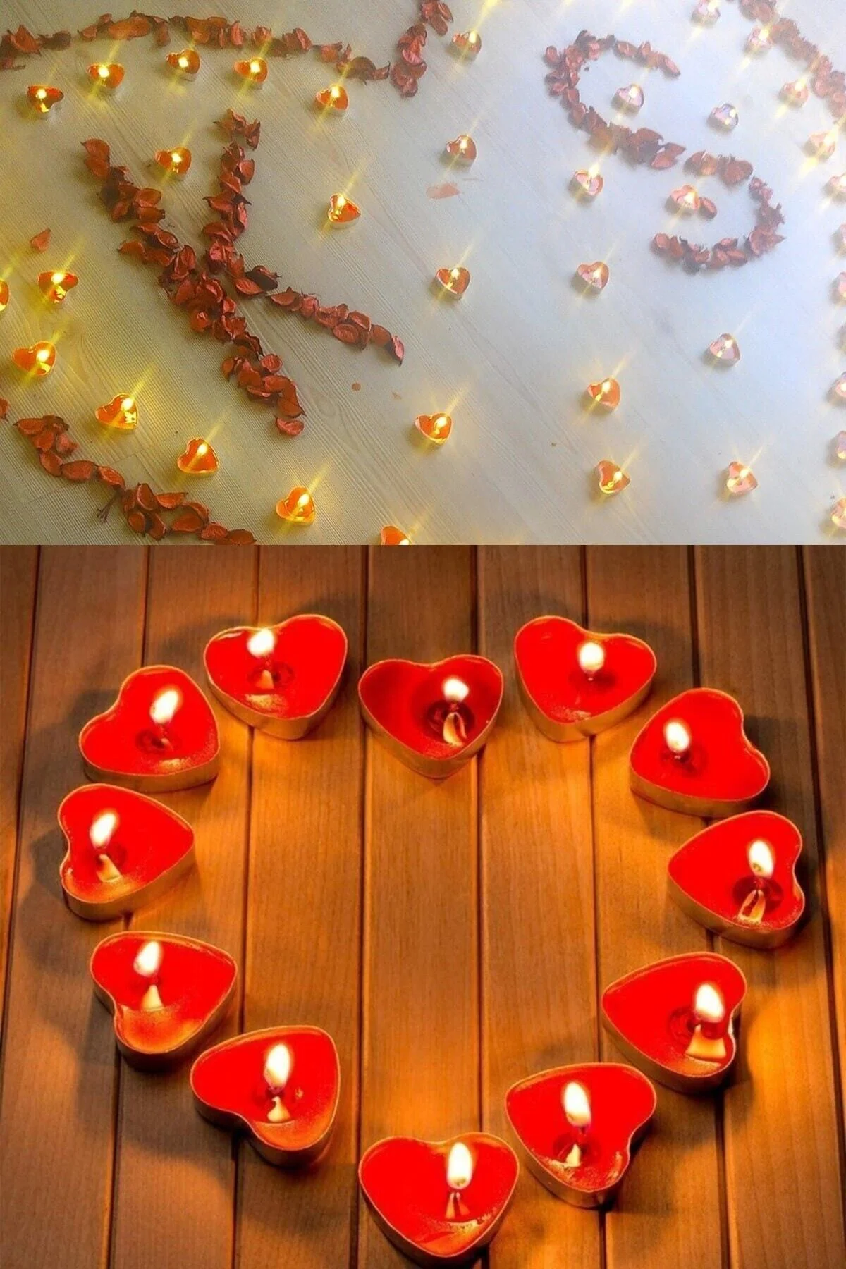 50 Mum + 700 Kuru Gül Yaprağı, Kalpli Mum Ve Kuru Gül Yaprakları - pazariz Görsel 2