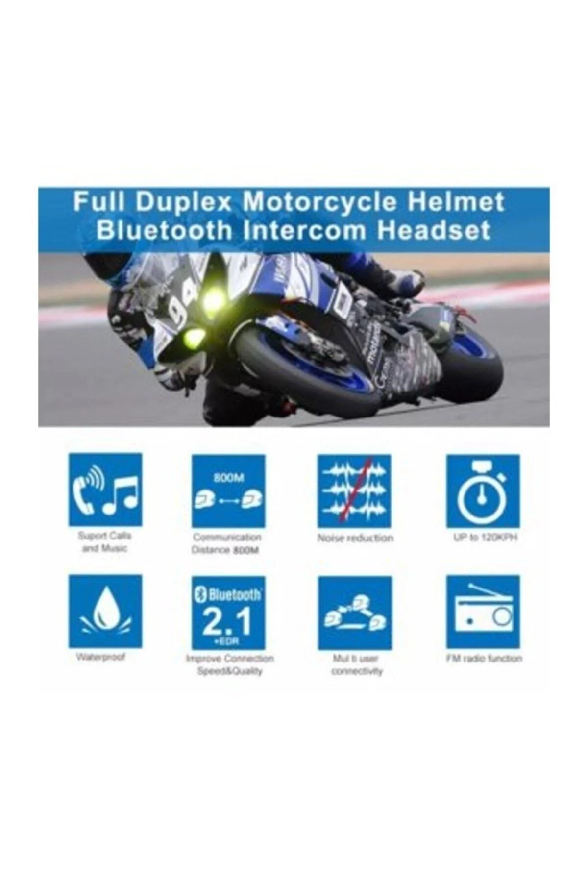 1km Telsiz Intercom Motosiklet Bluetooth Su Geçirmez Kask Kulaklık Lcd-ekran Fm-radyo - pazariz Görsel 3