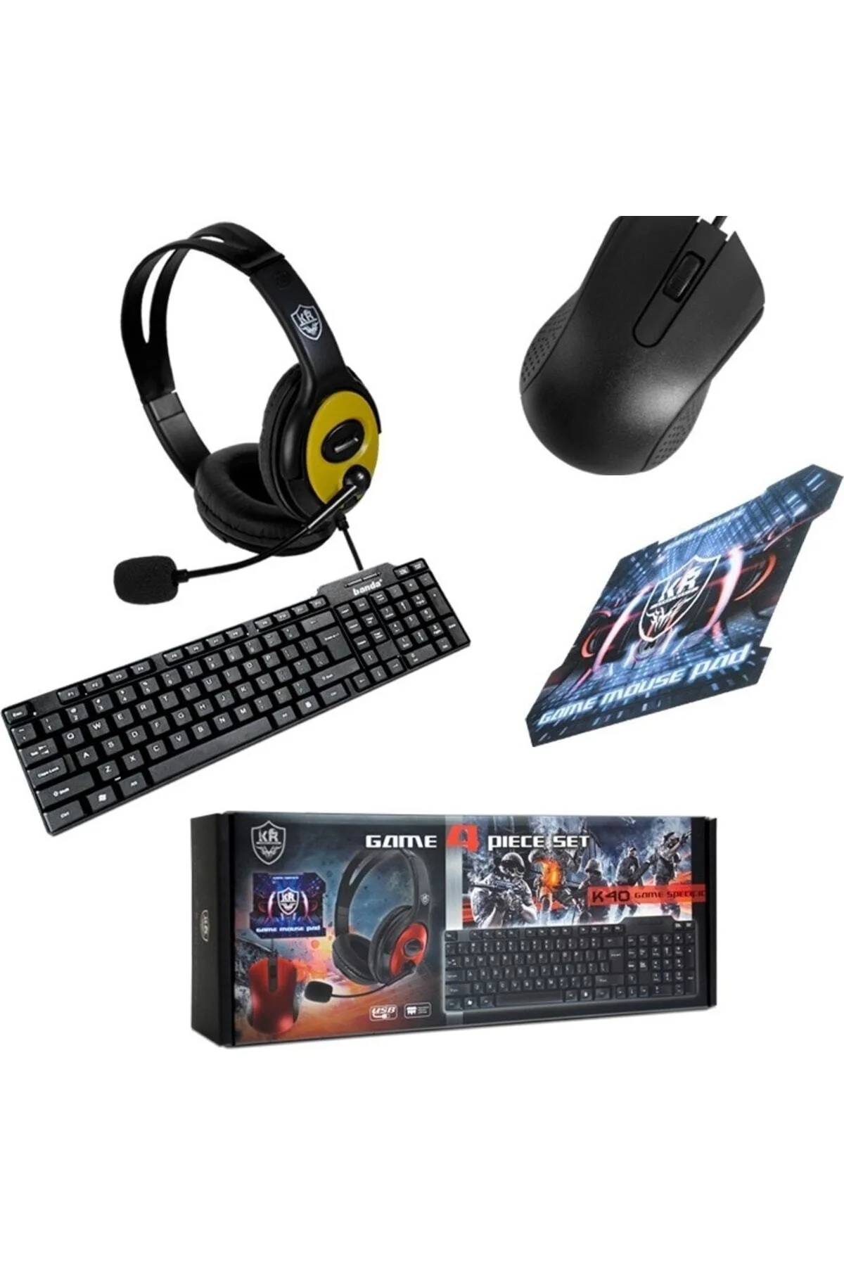 Klavye Mouse Seti Mouse Pad Oyuncu Kulaklığı K40 - 4 Lü Oyuncu Bilgisayar Seti