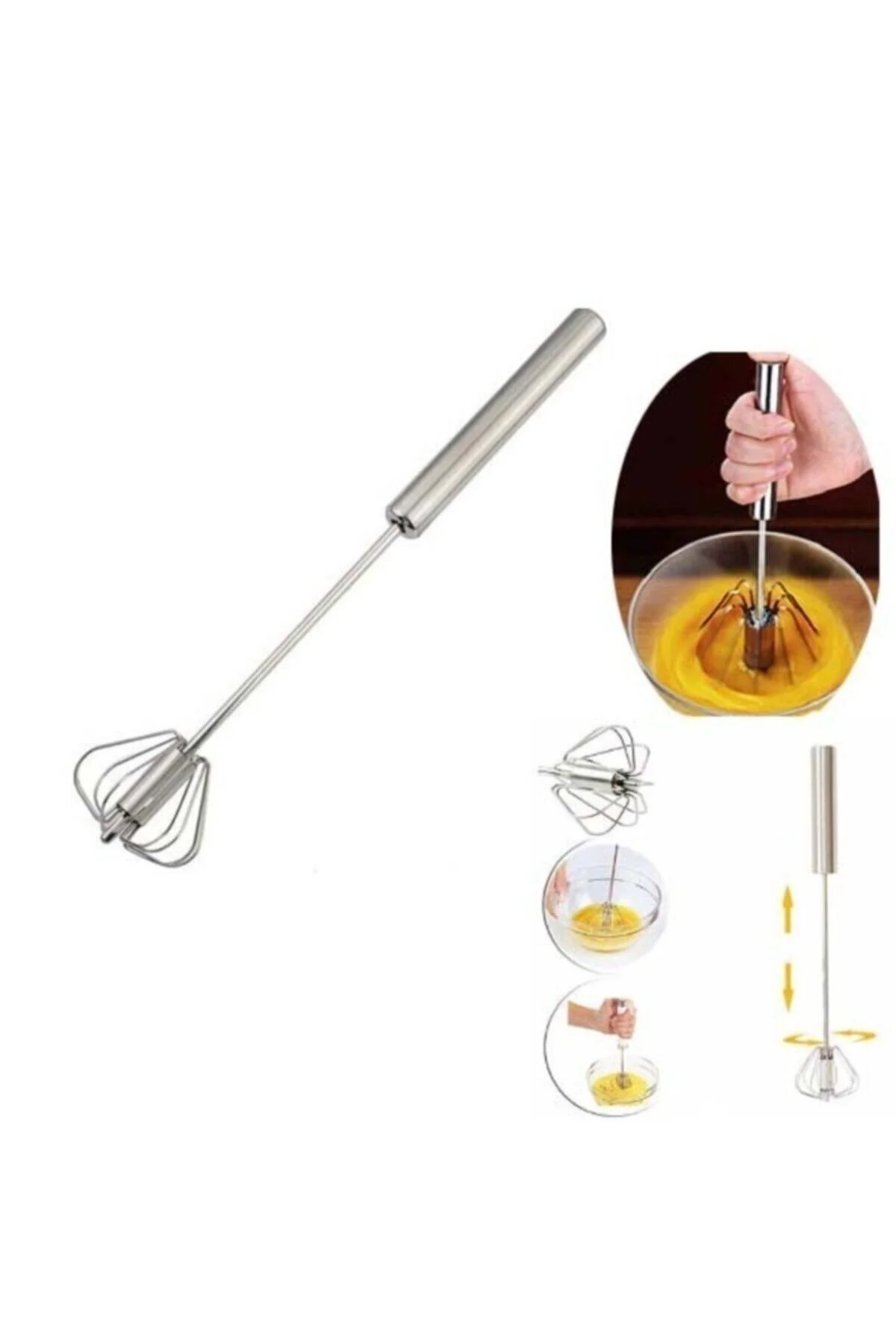 Metal Mikser Çırpıcı 30 Cm Karıştırıcı Bas Çek Çırp Mor