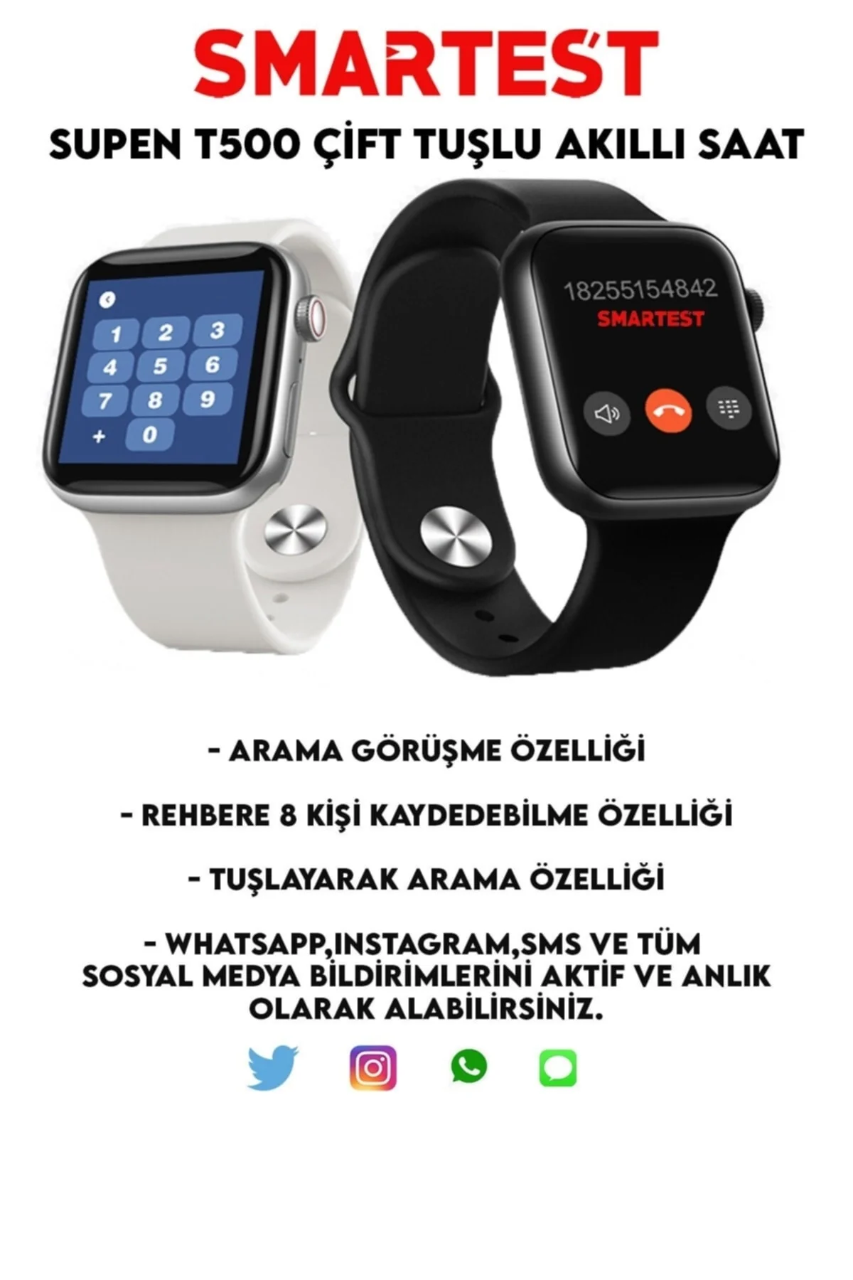 Supen Son Sürüm T500 Çift Tuş Akıllı Saat Ios Andorid Destekli Arama Özelliği Sensörlü - pazariz Görsel 2