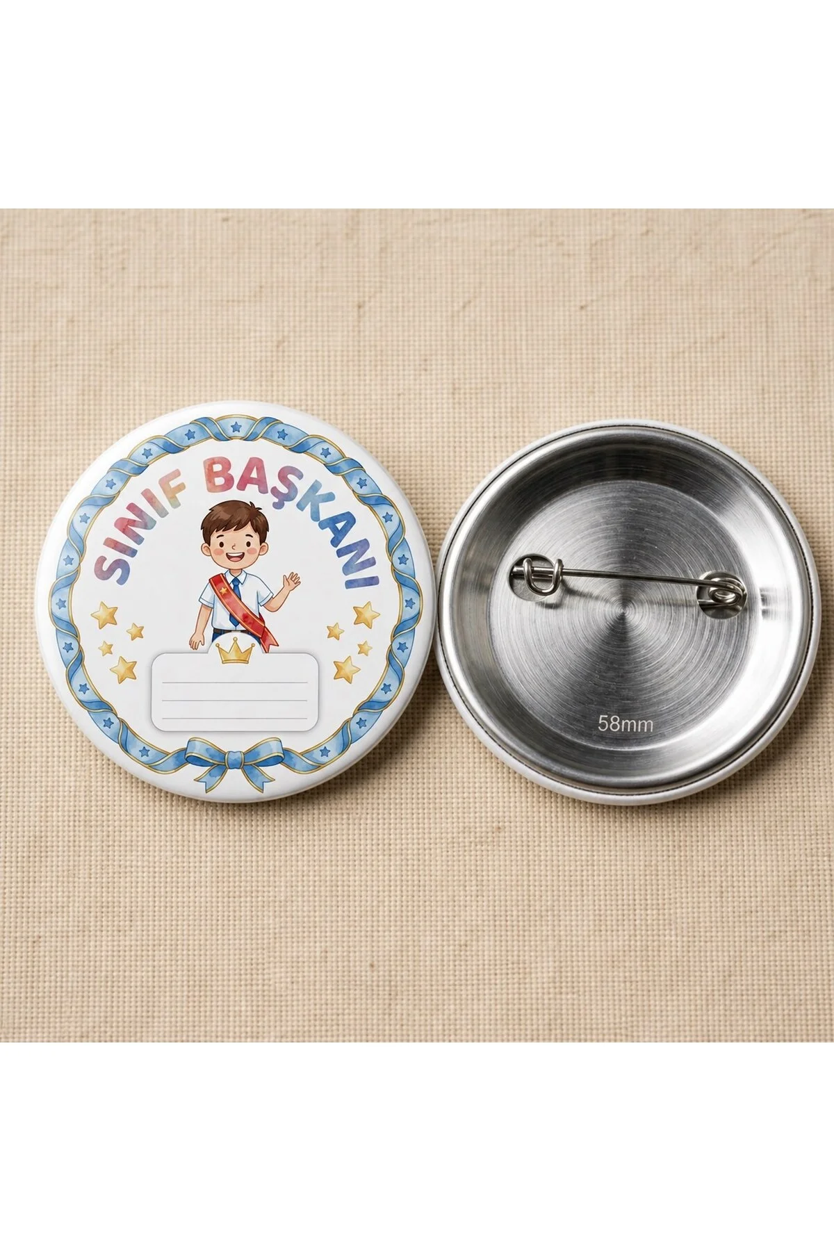 Sınıf Başkanı - Okul ve Öğrenci Temalı 58mm İğneli Metal Buton Rozet