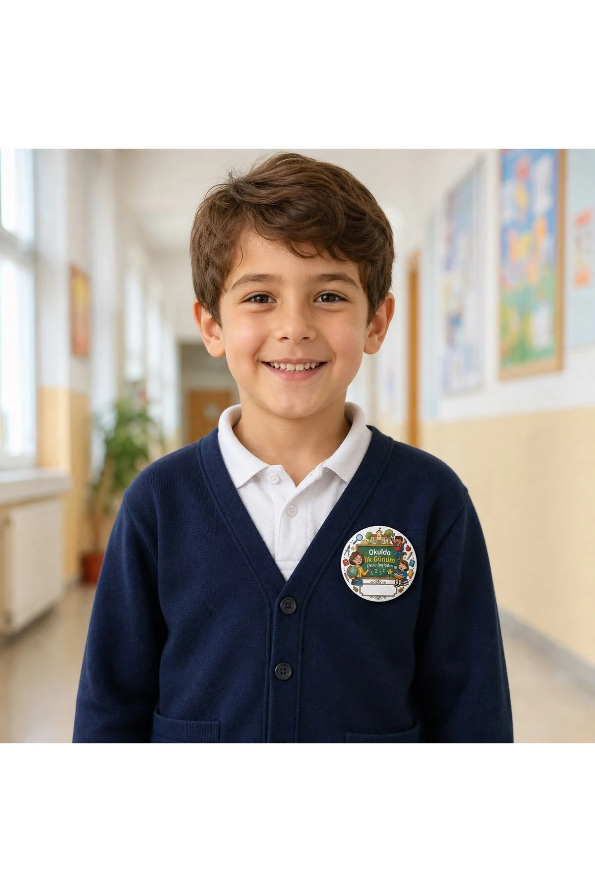 Okulda İlk Günüm - Mini - Okul ve Öğrenci Temalı 58mm İğneli Metal Buton Rozet - Fikart Görsel 2