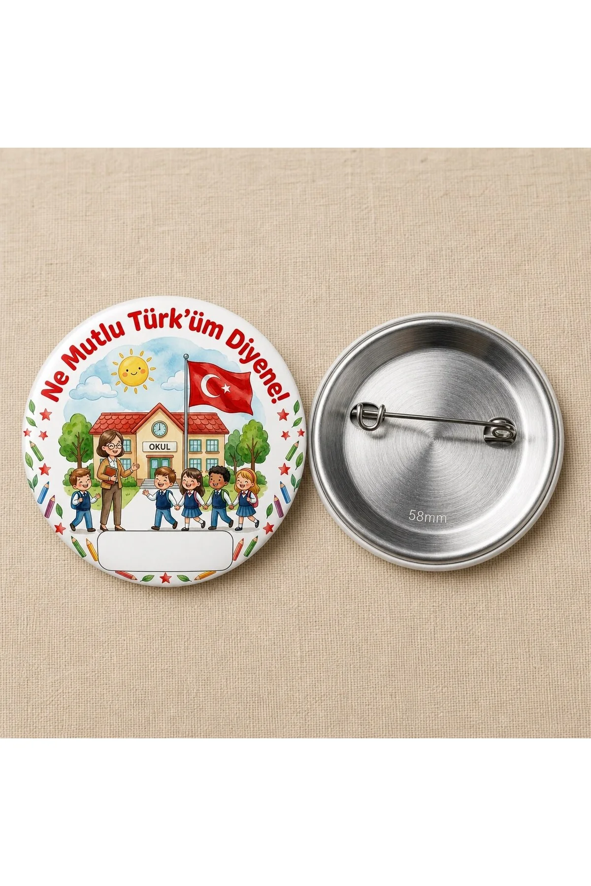 Ne Mutlu Türküm Diyene - Okul ve Öğrenci Temalı 58mm İğneli Metal Buton Rozet