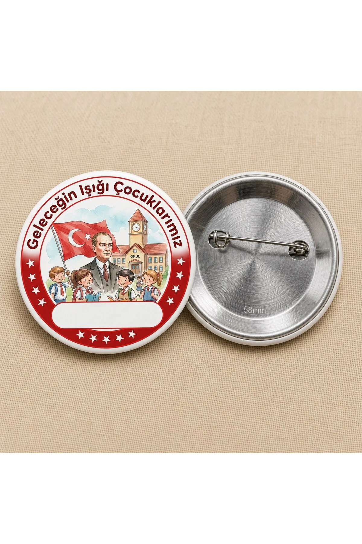 Geleceğin Işığı Çocuklarımız - Okul ve Öğrenci Temalı 58mm İğneli Metal Buton Rozet