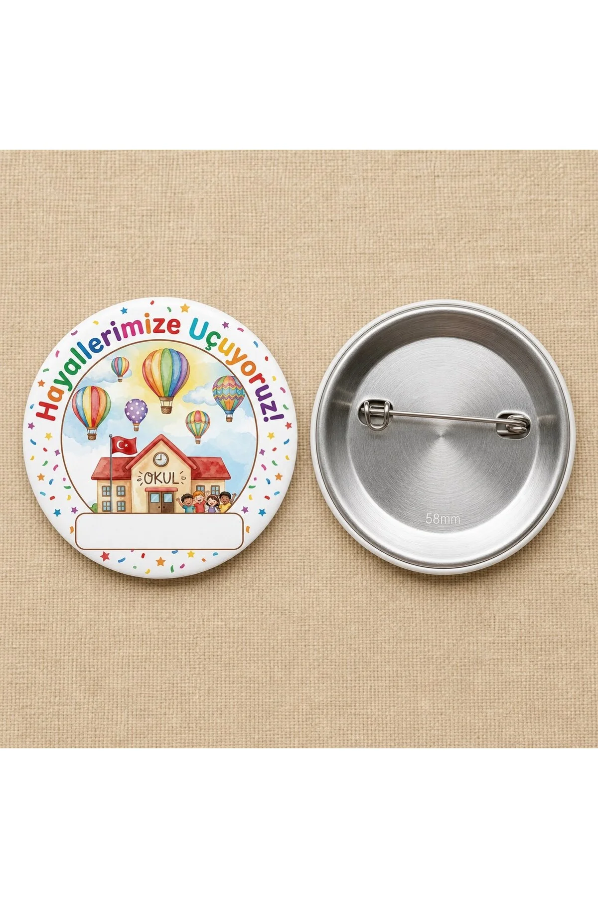 Hayallerimize Uçuyoruz - Okul ve Öğrenci Temalı 58mm İğneli Metal Buton Rozet