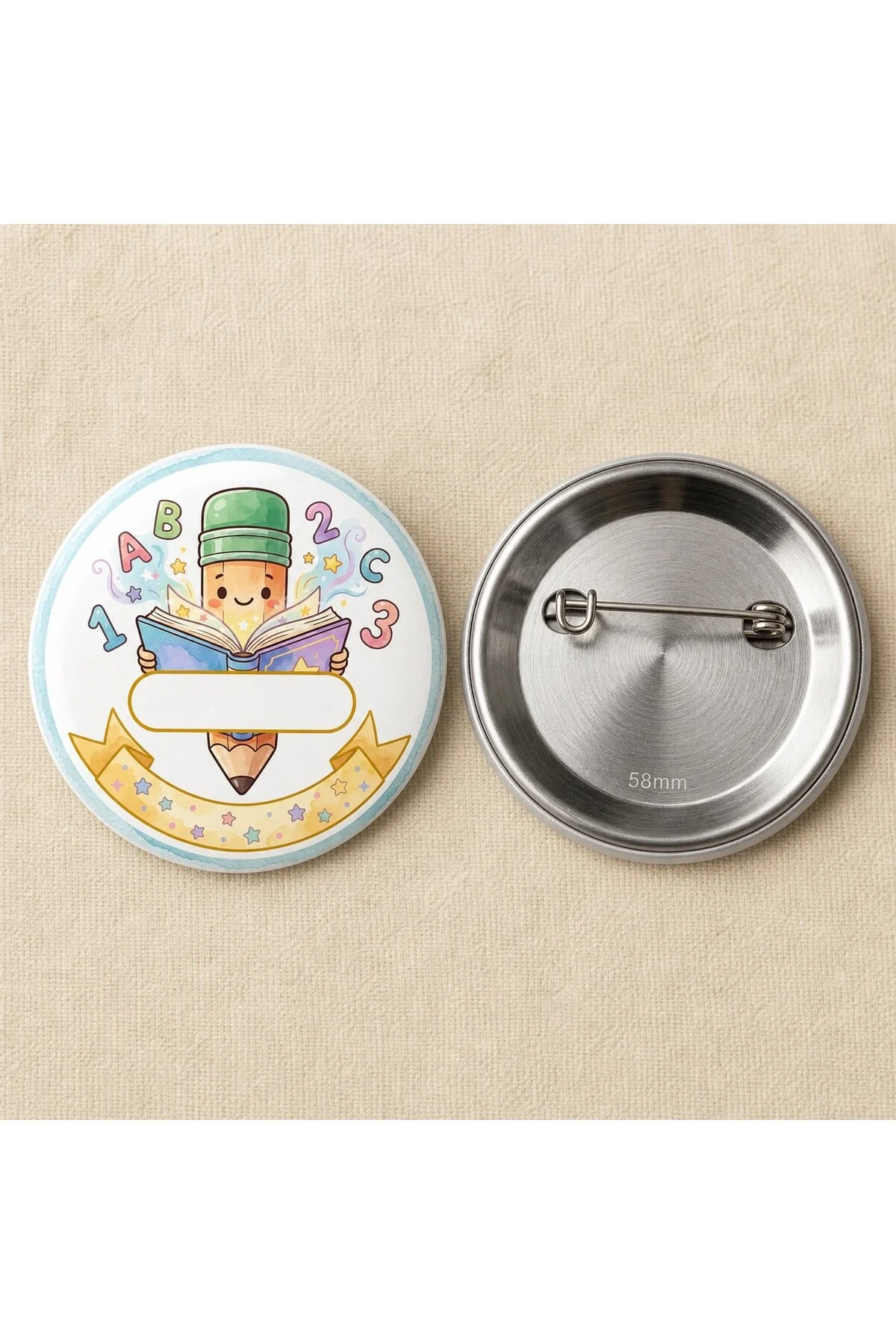 Artık Okuyorum - Yeşil Kalem - Okul ve Öğrenci Temalı 58mm İğneli Metal Buton Rozet