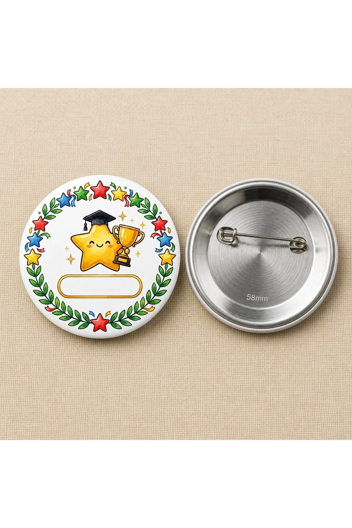Başarı Yıldızı - Kupa Temalı - Okul ve Öğrenci Temalı 58mm İğneli Metal Buton Rozet