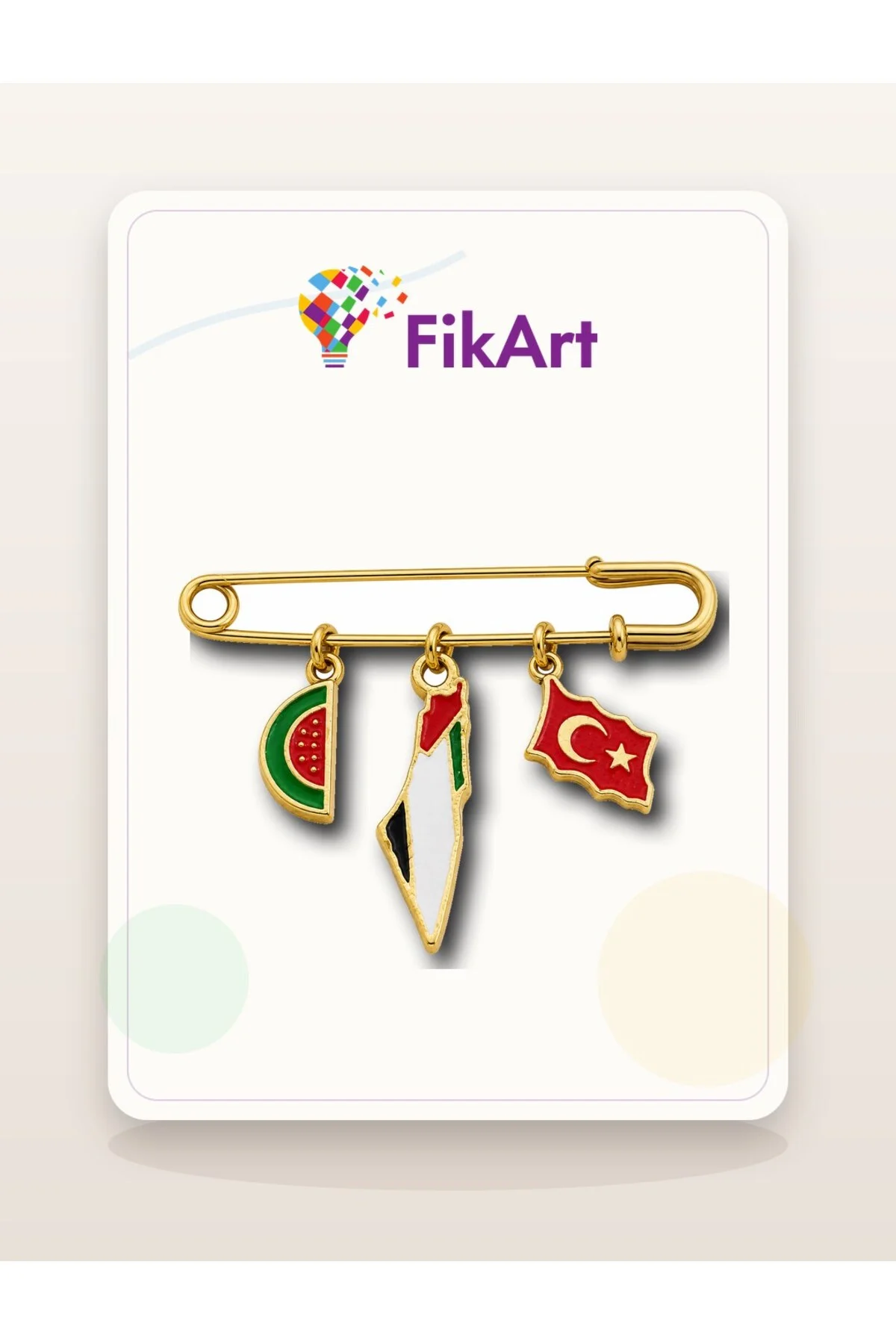 Türkiye Filistin Üçlü Sallantılı Çengelli İğne Broş