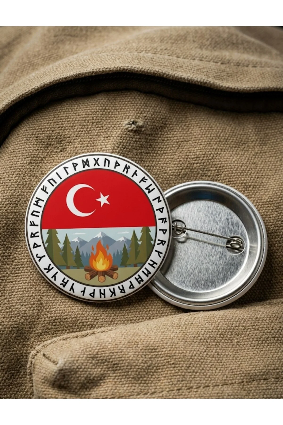 Geleneksel Türk Otağı ve Doğa Kampı Temalı 5'li Paket 58mm Buton Rozeti Seti - Fikart Görsel 3