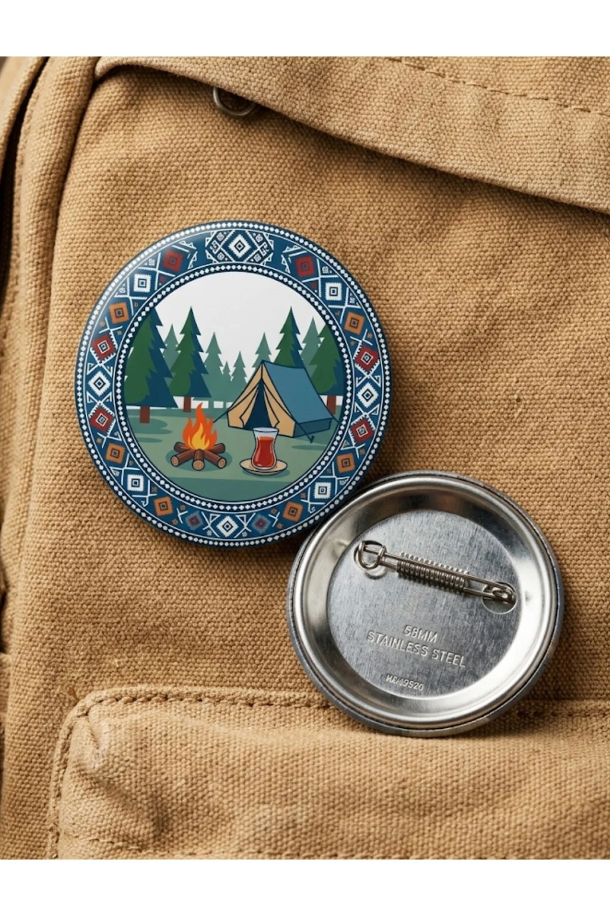 Geleneksel Türk Otağı ve Doğa Kampı Temalı 5'li Paket 58mm Buton Rozeti Seti - Fikart Görsel 5