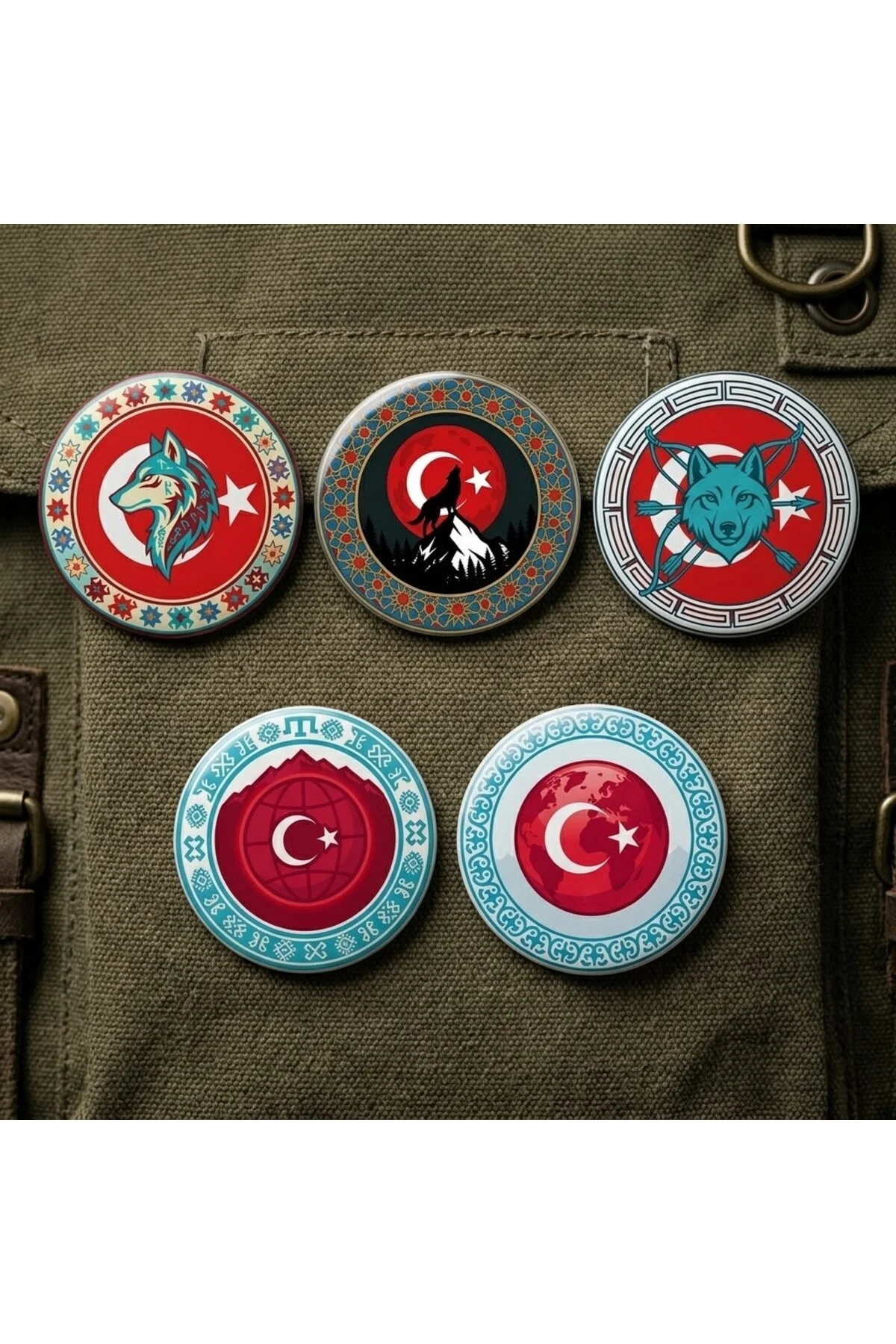 Şanlı Türk Bayrağı ve Vatansever Özel Koleksiyonu 5'li Paket 58mm Buton Rozeti Seti