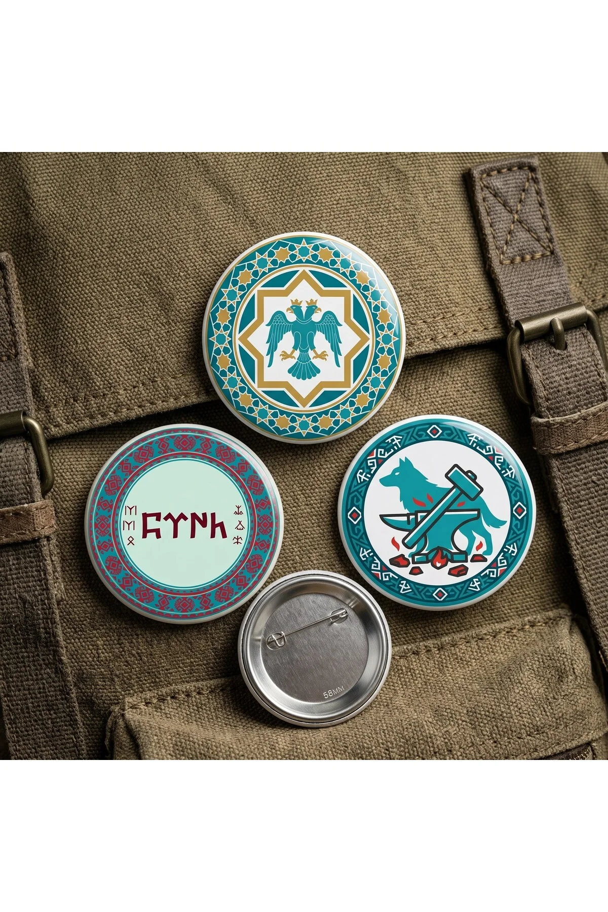 Bozkurt Göktürk ve Selçuklu Başlangıç Koleksiyonu 3'lü Paket 58mm Buton Rozeti Seti