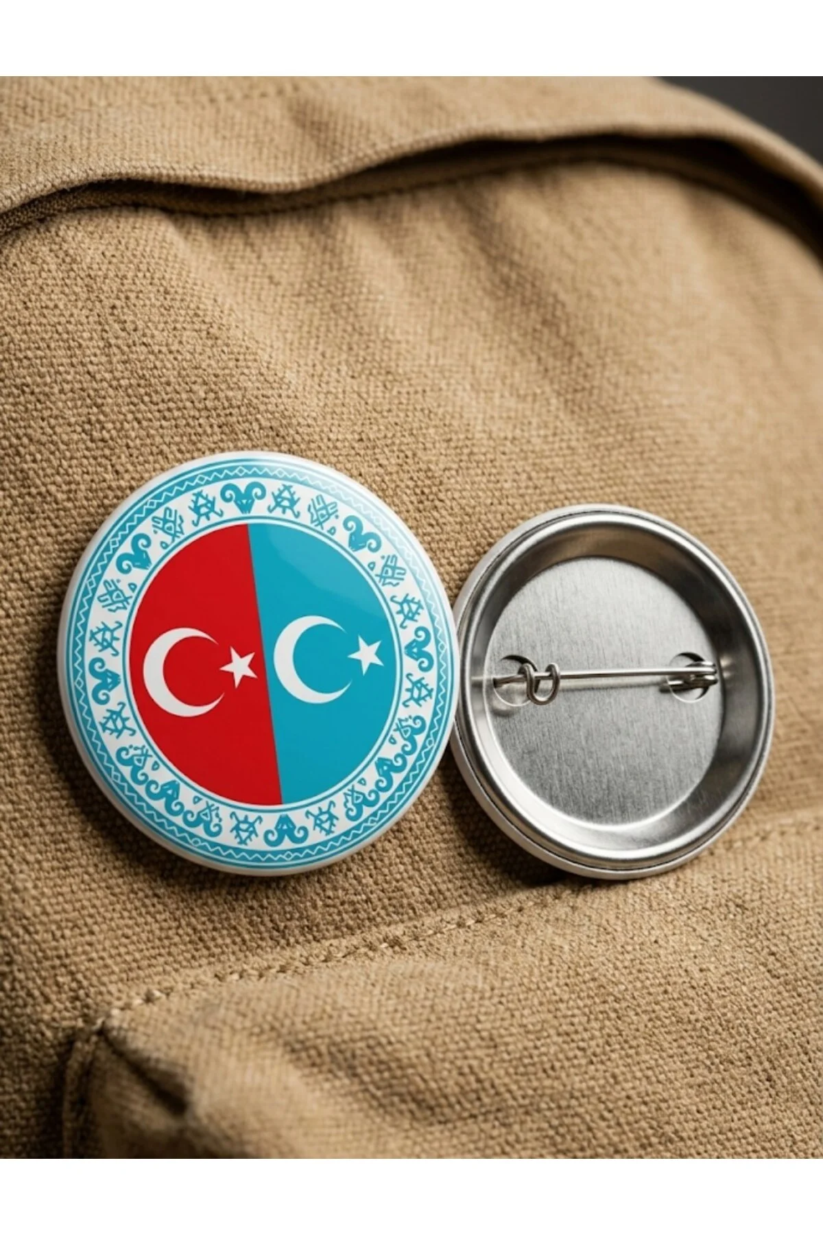 Türkiye Türkistan Çift Ay Yıldız ve Oğuz Tamgalı 58mm Buton Rozeti
