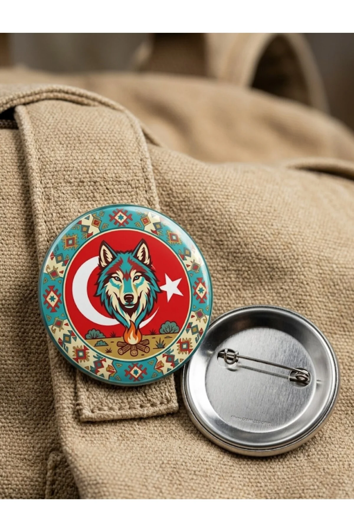 Bozkurt Başı Çapraz Türk Yayları ve Okları Kemankeş Meander Bordürlü 58mm Buton Rozeti