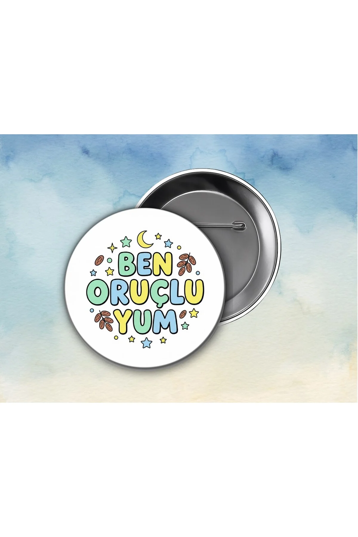 Yıldızlı Ben Oruçluyum Rozeti - Çocuklar İçin Ramazan Motivasyon Hediyesi - 58mm İğneli Metal Rozet