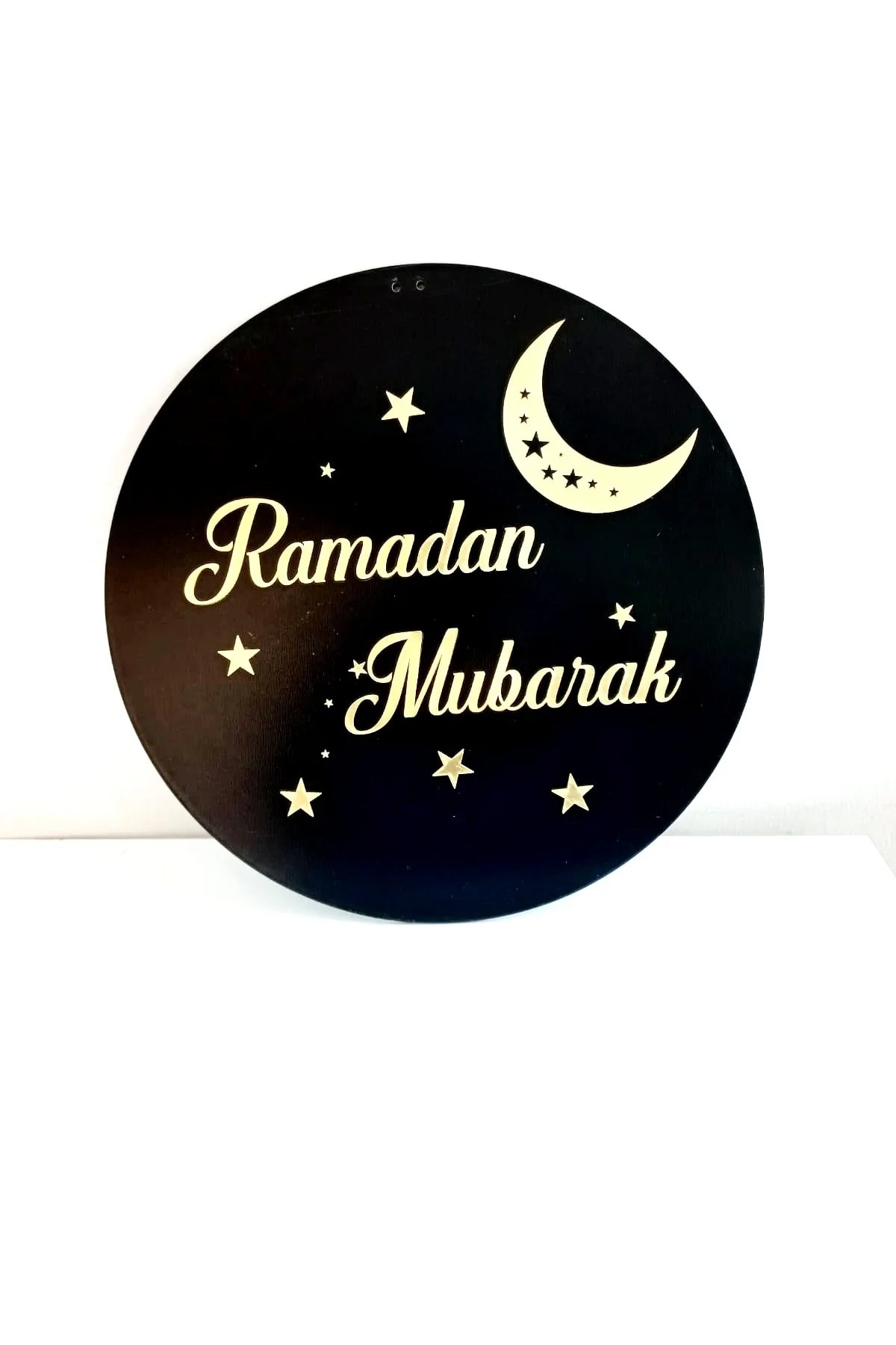 Ramazan Mubarak Yazılı Siyah Zemin Gold Yazı Kapı Süsü