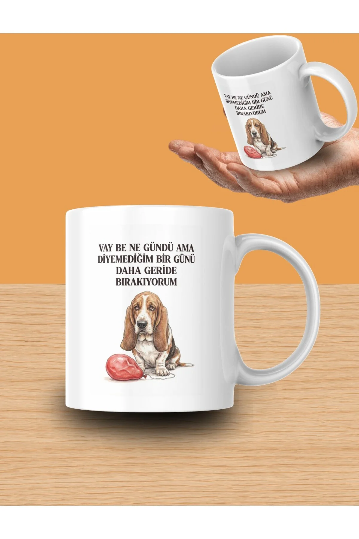 "Vay Be Ne Gündü Ama Diyemediğim Bir Günü Daha Geride Bırakıyorum Yazılı Üzgün Köpek Tasarımlı Kupa