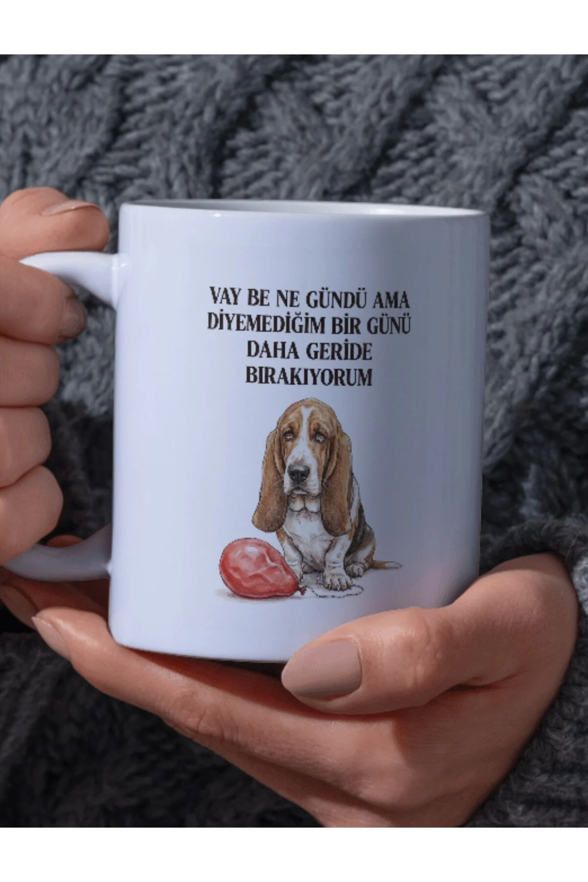 "Vay Be Ne Gündü Ama Diyemediğim Bir Günü Daha Geride Bırakıyorum Yazılı Üzgün Köpek Tasarımlı Kupa - Fikart Görsel 2