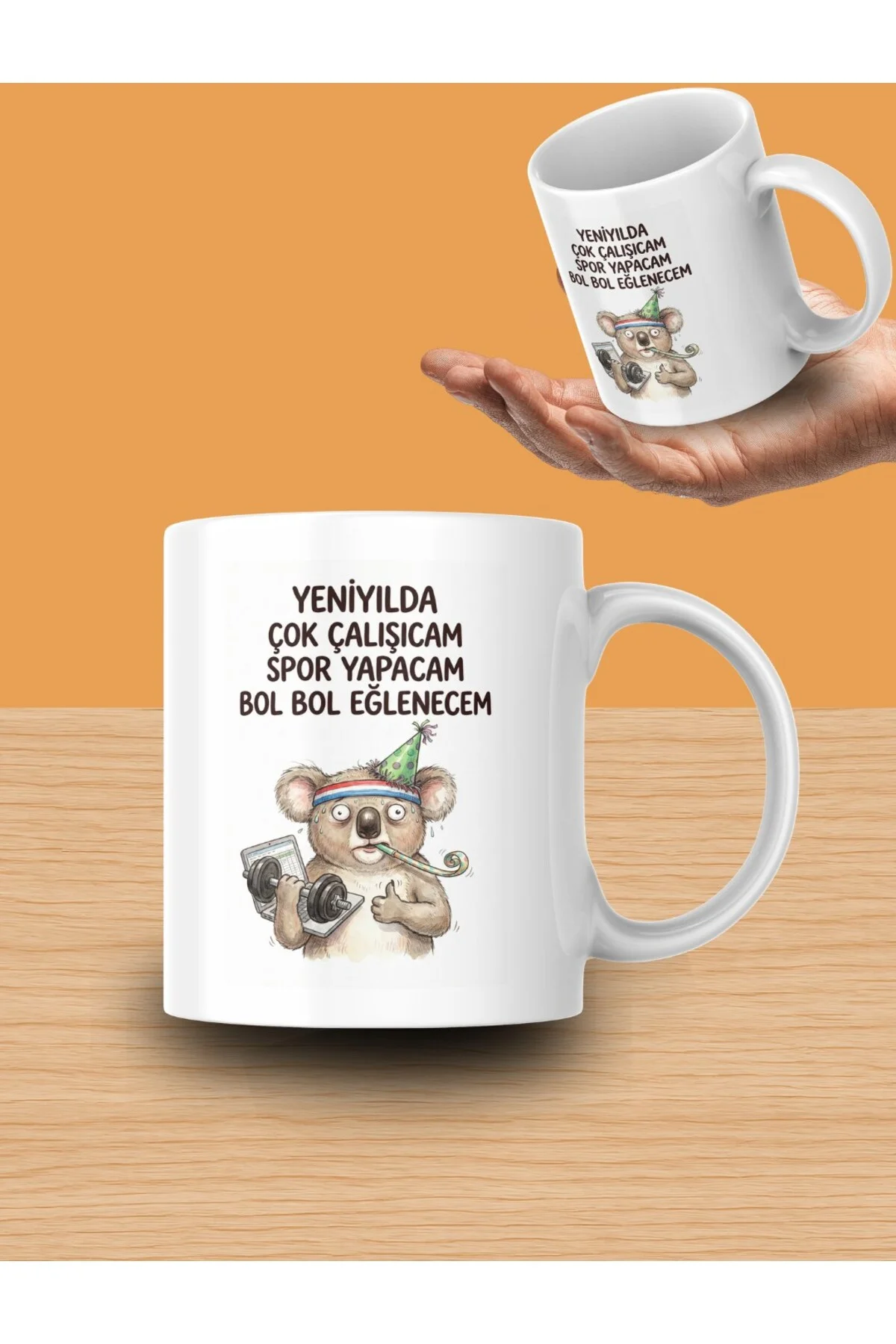 "Yeniyılda Çok Çalışıcam Spor Yapacam Bol Bol Eğlenecem" Yazılı Koala Tasarımlı Kupa