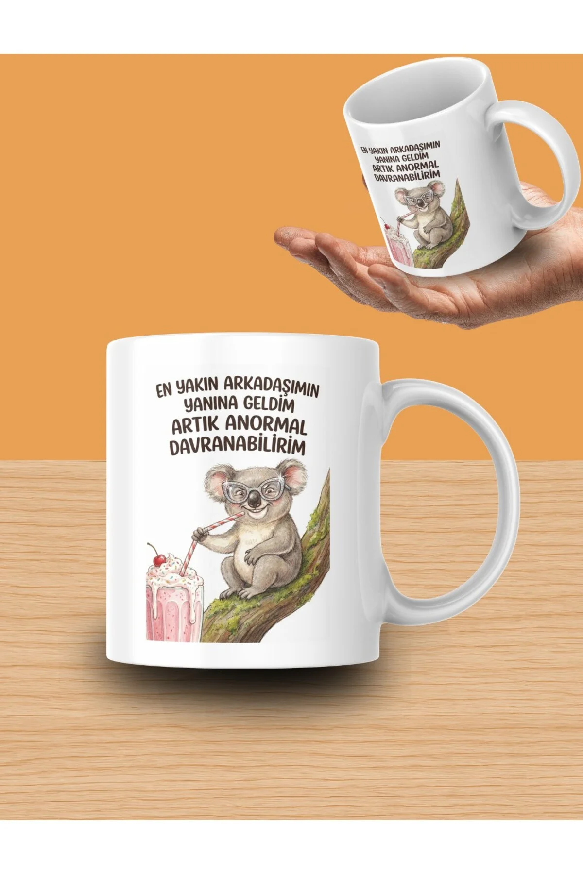 "En Yakın Arkadaşımın Yanına Geldim Artık Anormal Davranabilirim" Yazılı Koala Tasarım Kupa Bardak