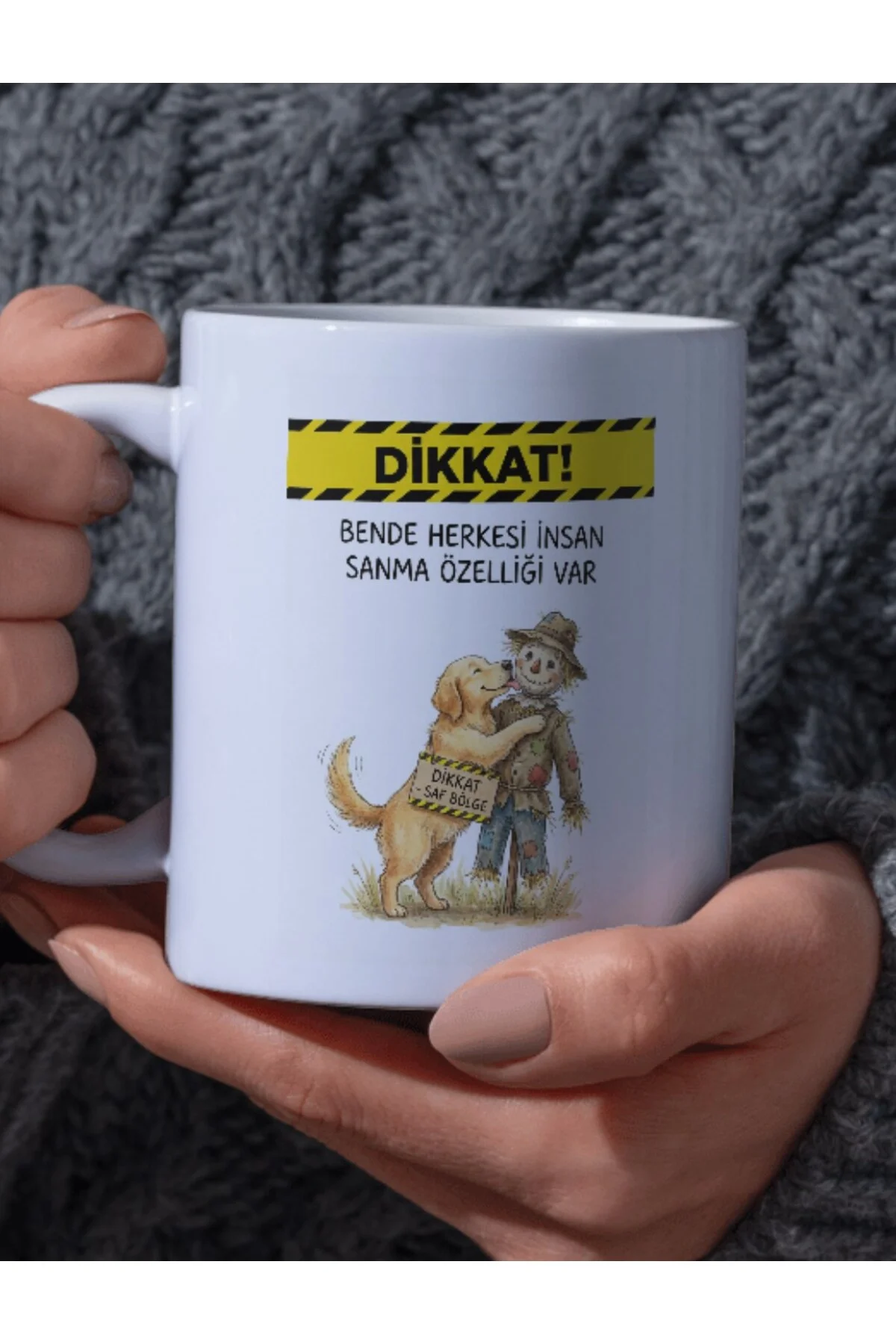 "Dikkat! Bende Herkesi İnsan Sanma Özelliği Var" Yazılı Tasarım Kupa Bardak - Fikart Görsel 2