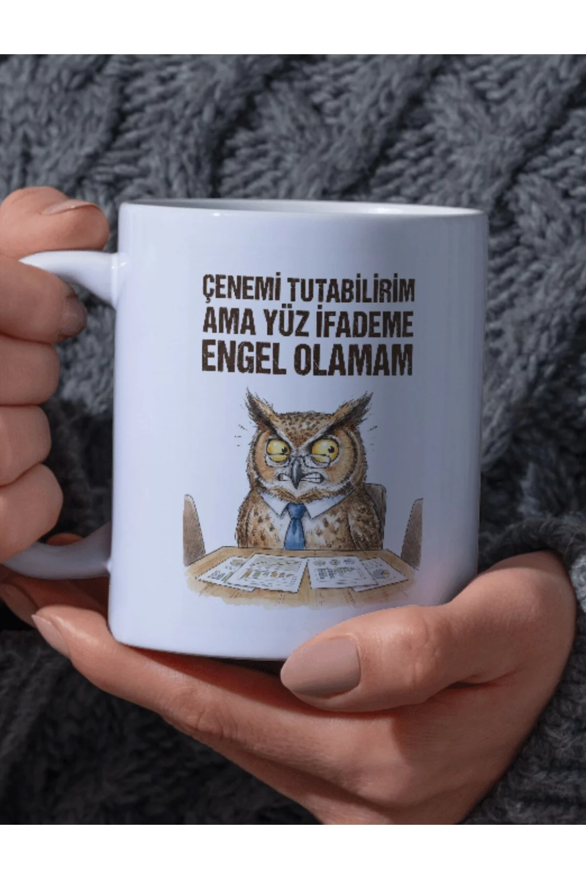 "Çenemi Tutabilirim Ama Yüz İfademe Engel Olamam" Yazılı Tasarım Kupa Bardak - Fikart Görsel 2