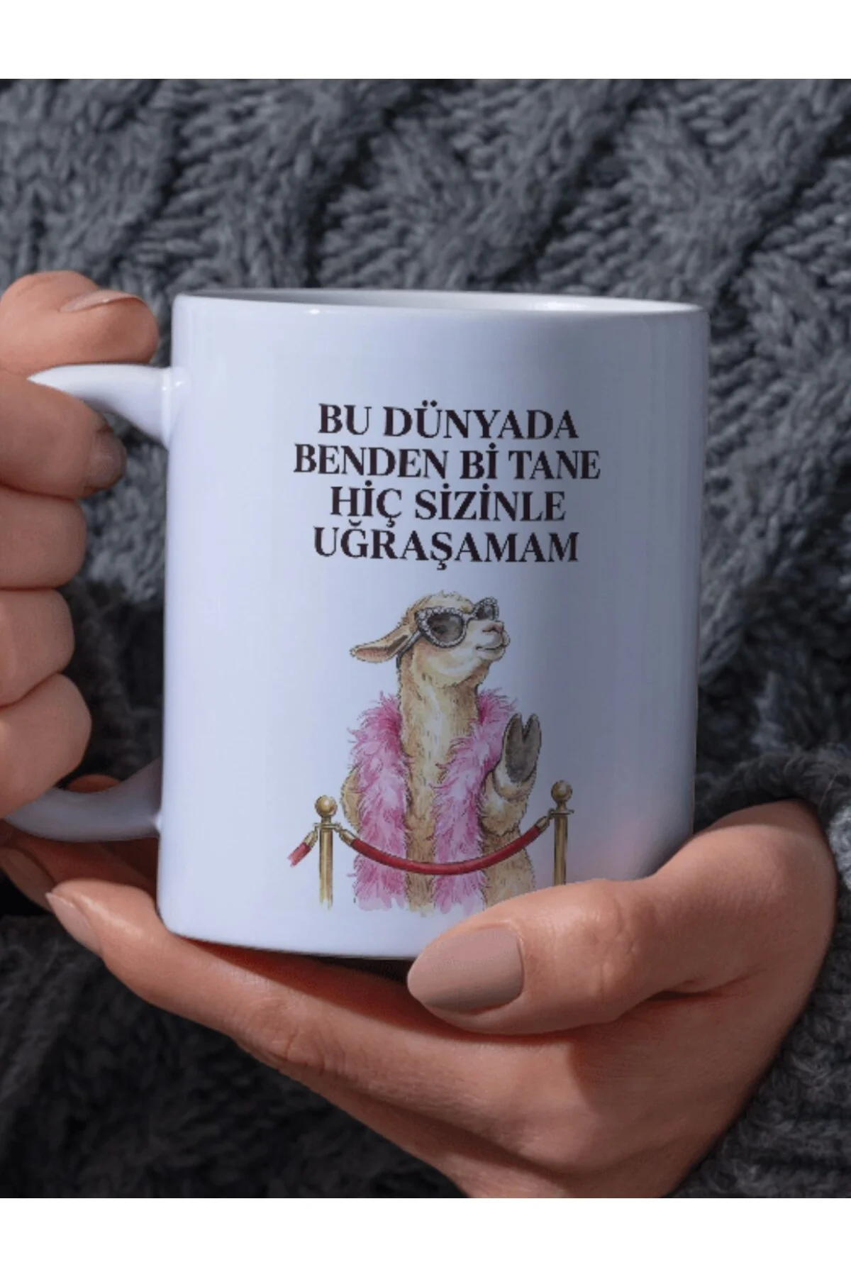 "Bu Dünyada Benden Bi Tane Hiç Sizinle Uğraşamam" Yazılı Tasarım Kupa Bardak - Fikart Görsel 2