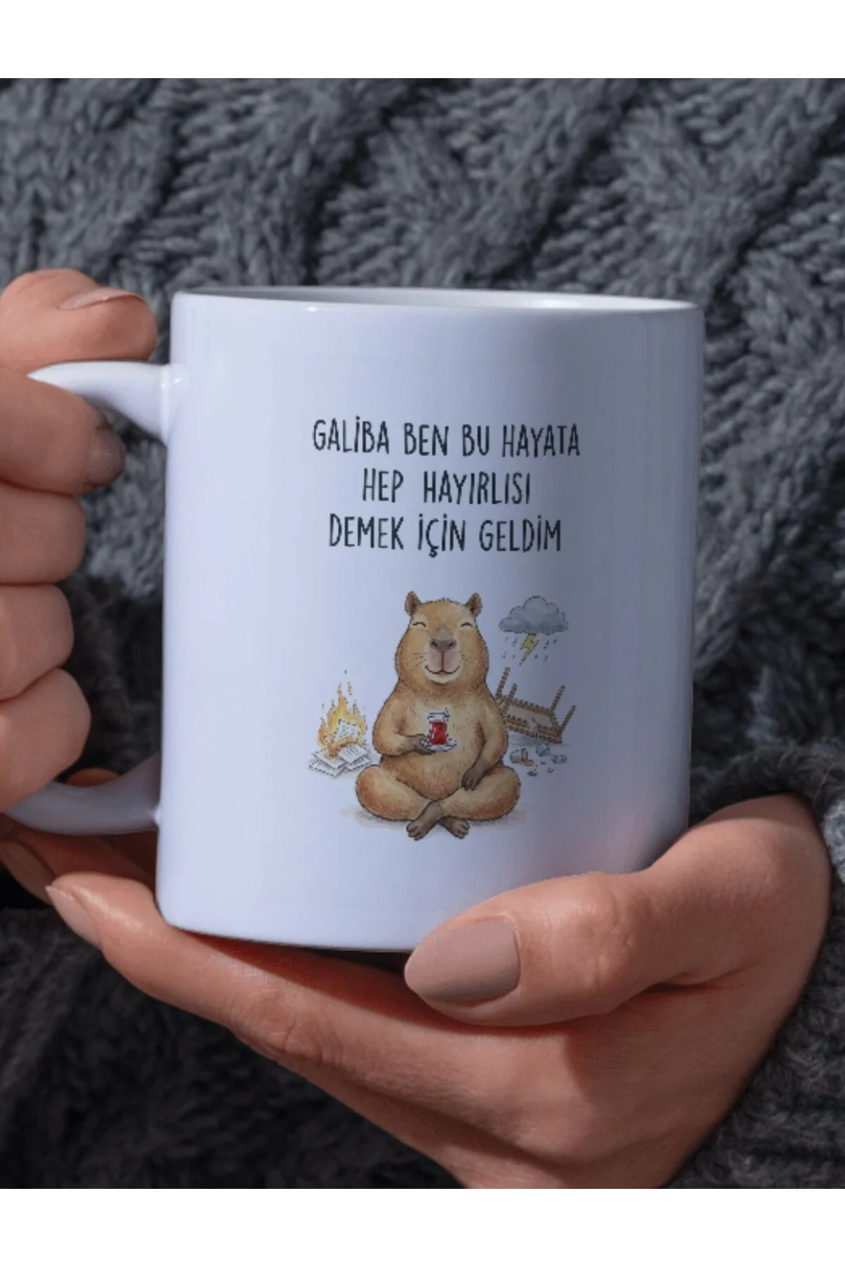 "Galiba Ben Bu Hayata Hep Hayırlısı Demek İçin Geldim" Yazılı Tasarım Kupa Bardak - Fikart Görsel 2
