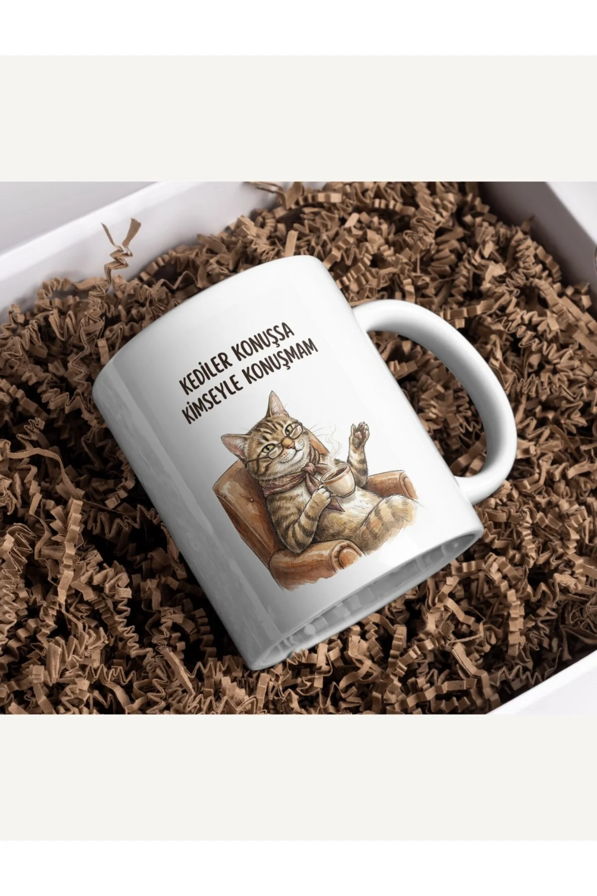 "Kediler Konuşsa Kimseyle Konuşmam" Gözlüklü Kedi Kupa - Fikart