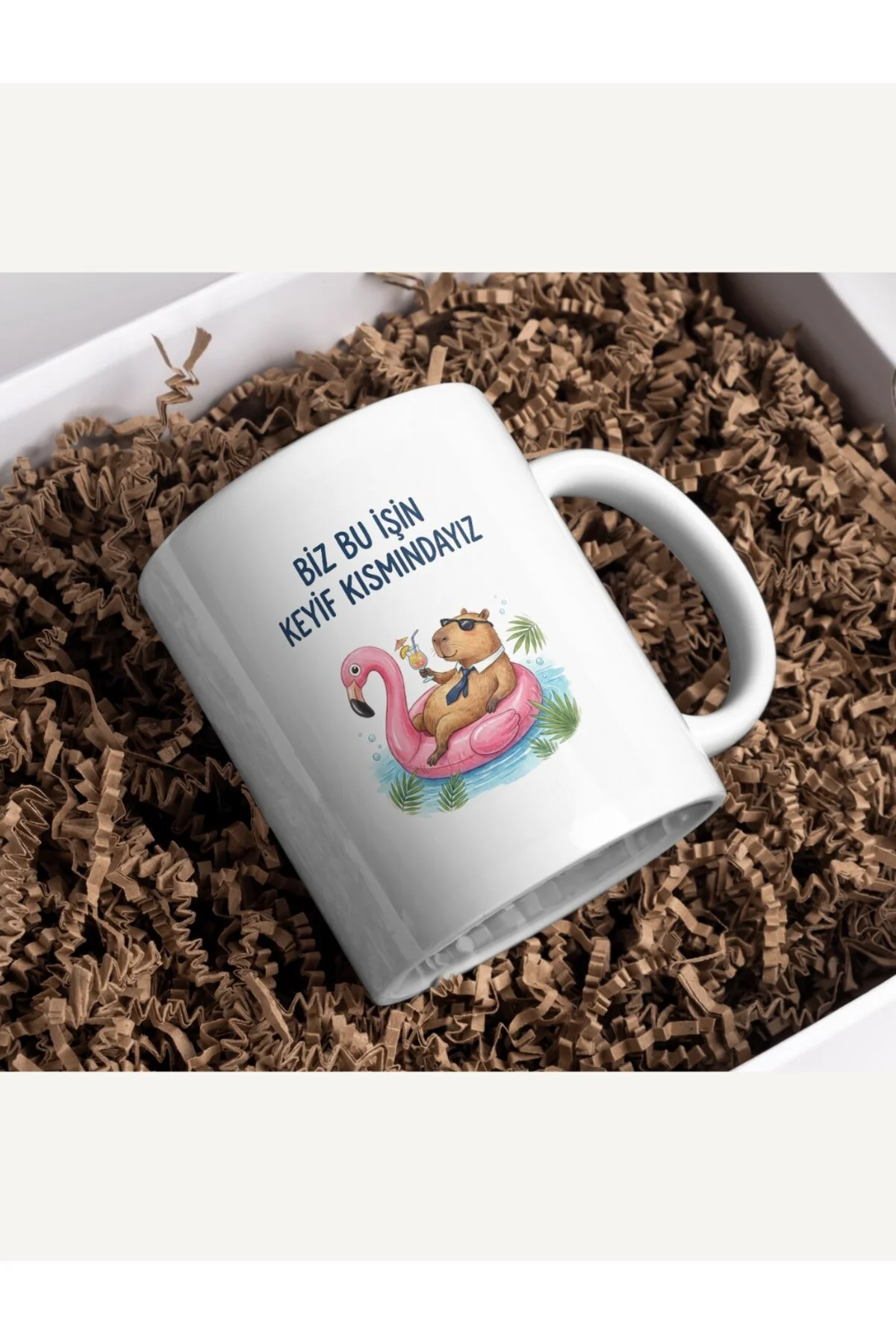 "Biz Bu İşin Keyif Kısmındayız" Esprili Capybara Tasarım Kupa Bardak
