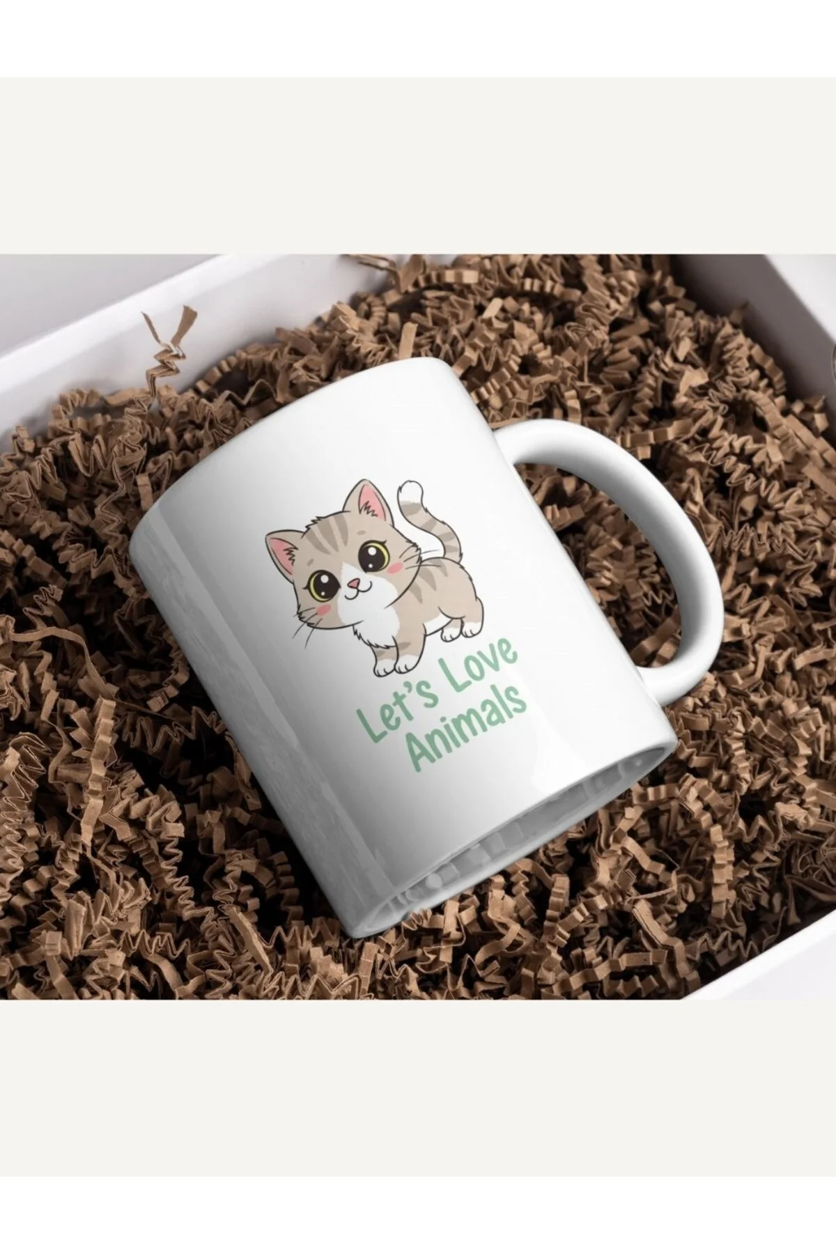 Let's Love Animals Yazılı Sevimli Kedi Porselen Kupa Bardak