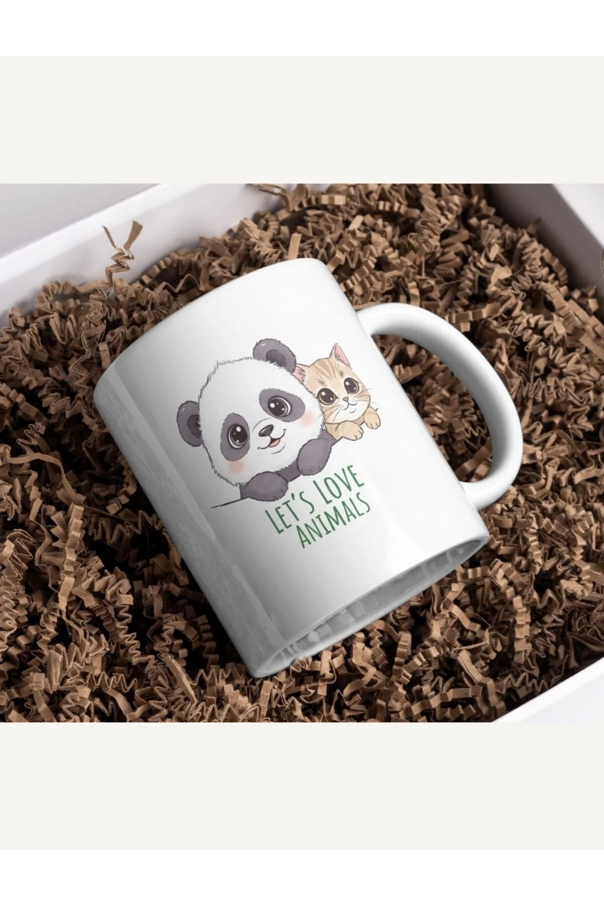 Let’s Love Animals Yazılı Sevimli Panda ve Kedi Porselen Kupa Bardak