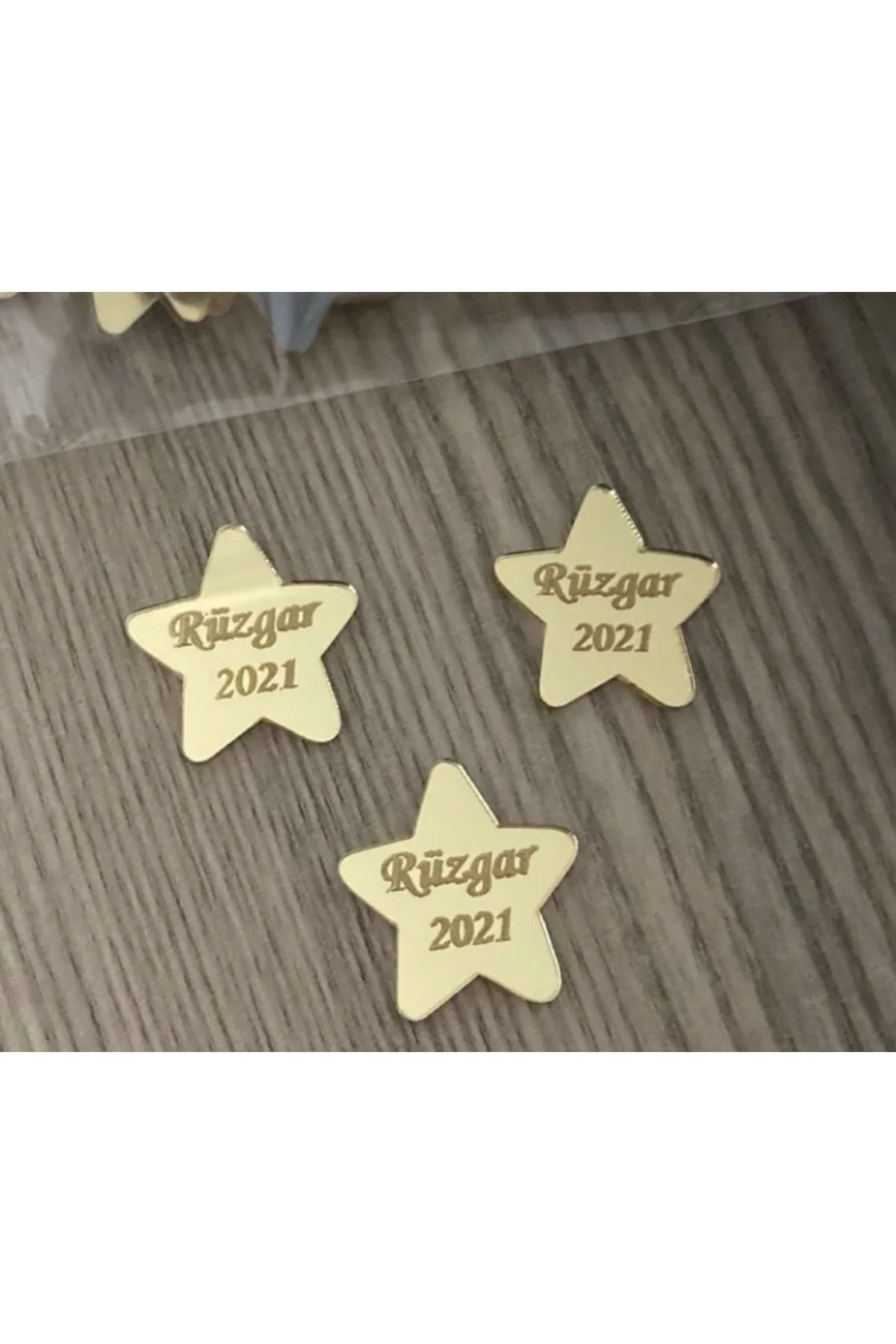 15 Adet Pleksi 3cm Yıldız Etiket Pleksi Yıldız Yazılı 3cm Ebat