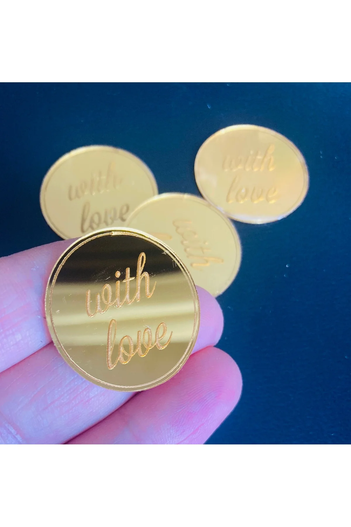 15 Adet Pleksi Gold Veya Gümüş 3 Cm With Love Yazısı Pleksi Süsleme Ürünü Pleksi Yuvarlak - guluslazerkesim Görsel 3