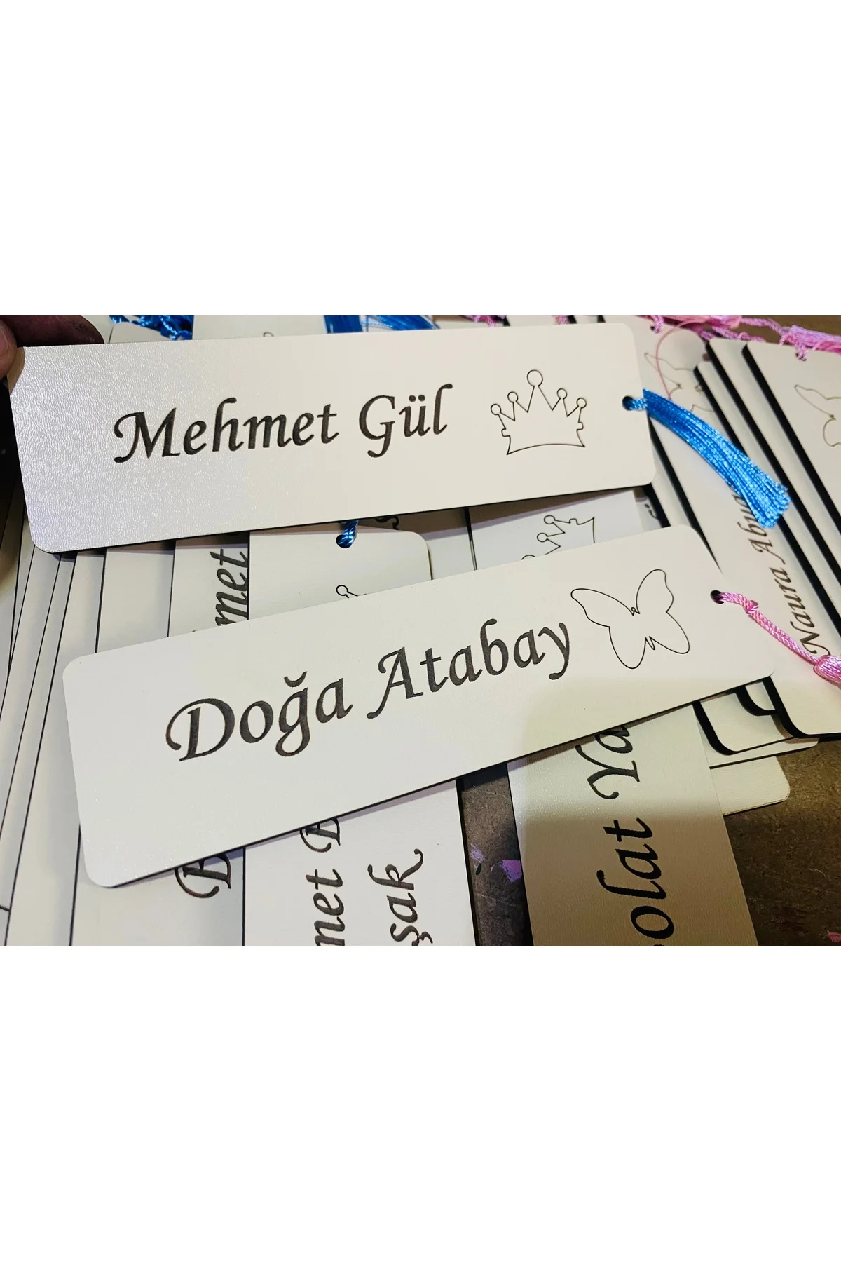 10 ADET OKUL HEDİYELİK ÖĞRENCİ İSİMLİ KİTAP AYRACI 17x5 CM - guluslazerkesim Görsel 2