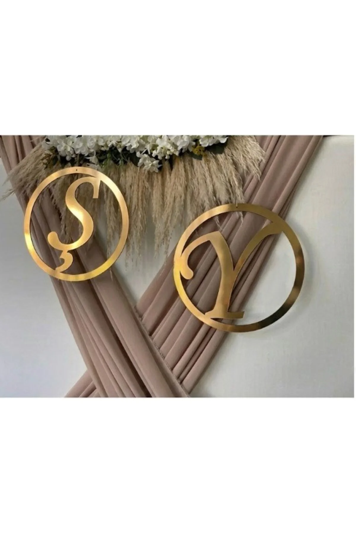 Kişiye Özel Gold Harf Tag - Düğün, Nişan ve Söz Organizasyonu Arka Fon Süsü (Çift Harf)