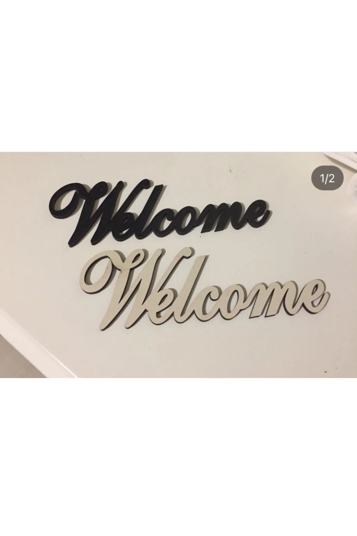 15 cm SİYAH VE KREM AHŞAP WELCOME YAZISI