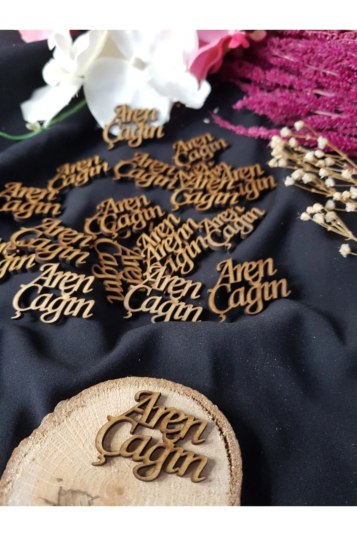 Ahşap Yazı Etiket Isim 4 Cm 25 Adet