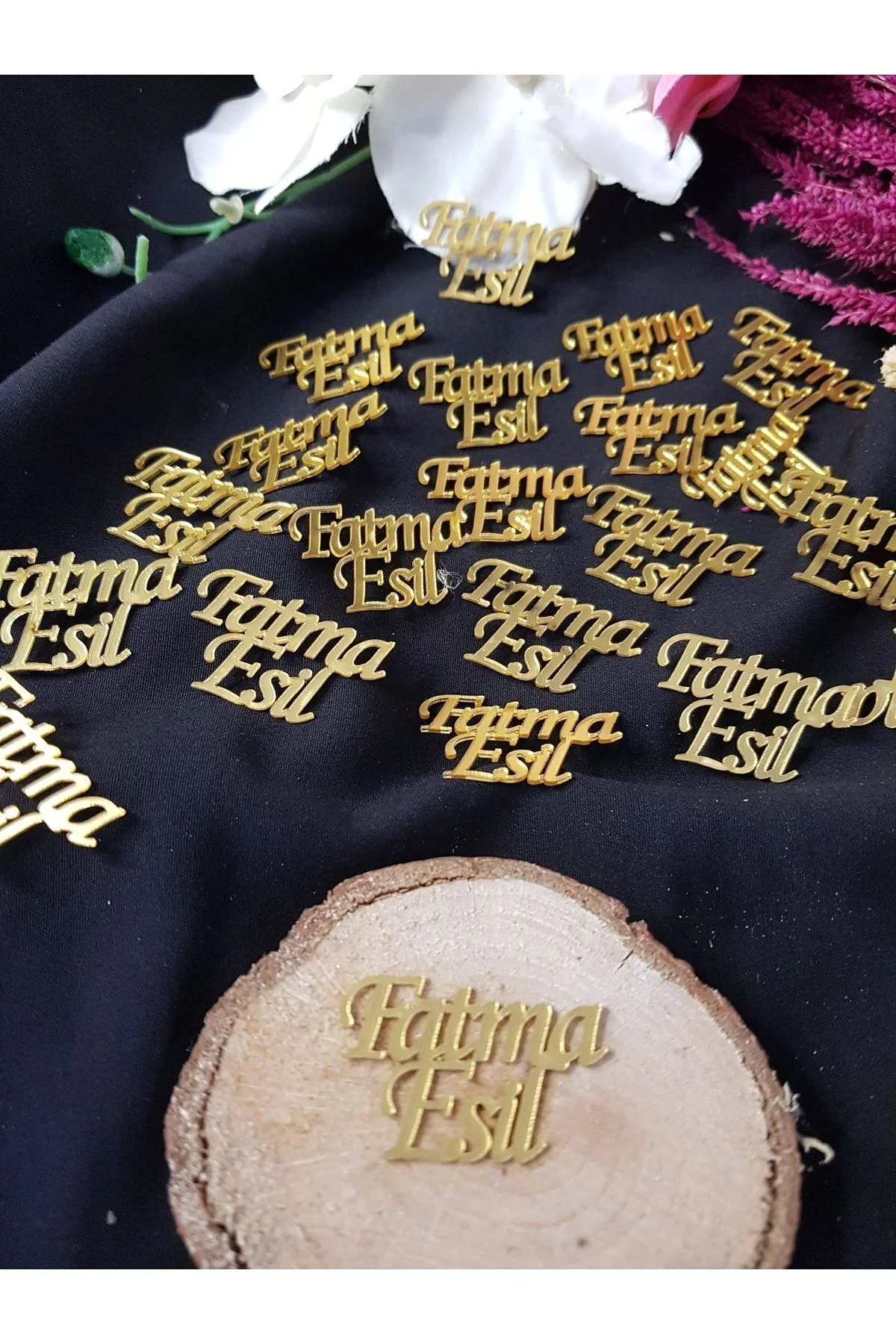 Pleksi Isim Etiket 4cm 2 Isimli Gold Gümüş - 25 Adet - VİP19 ATÖLYE Görsel 4