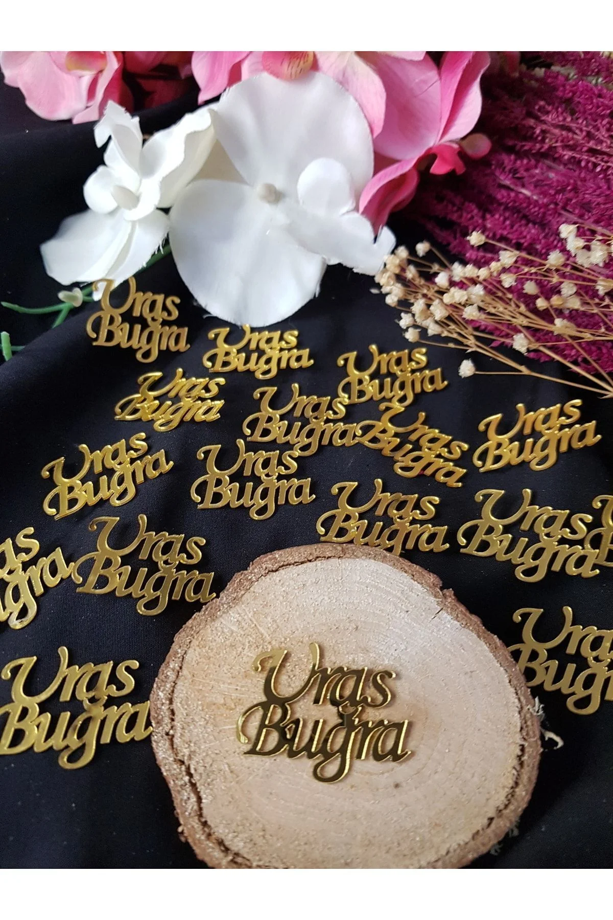 Pleksi Isim Etiket 4cm 2 Isimli Gold Gümüş - 25 Adet - VİP19 ATÖLYE Görsel 2