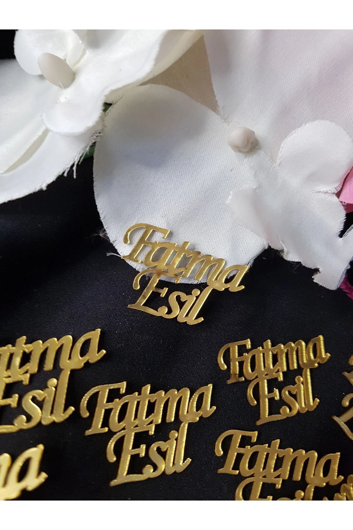 Pleksi Isim Etiket 4cm 2 Isimli Gold Gümüş - 25 Adet - VİP19 ATÖLYE Görsel 5