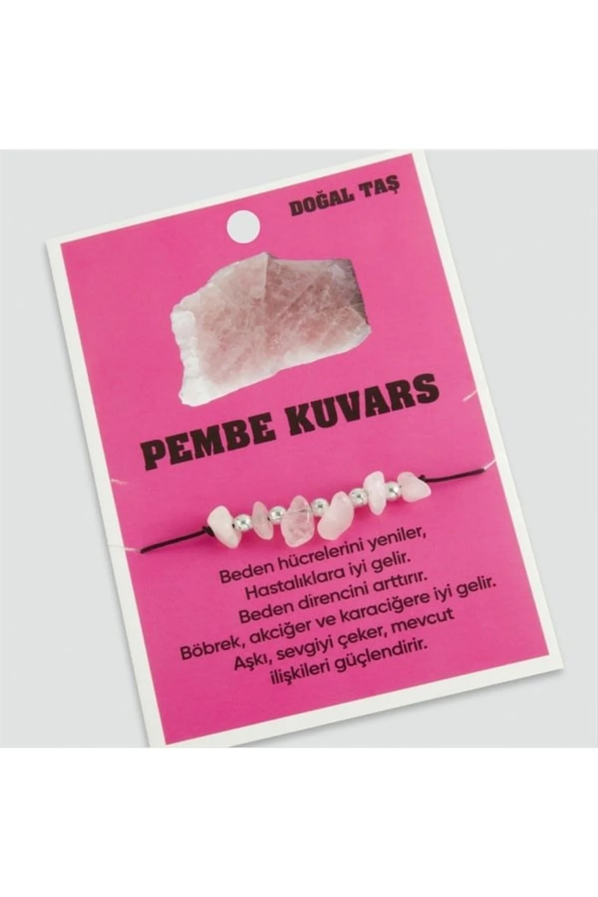 Pembe Kuvars Doğaltaşlı İp Bileklik Pembe