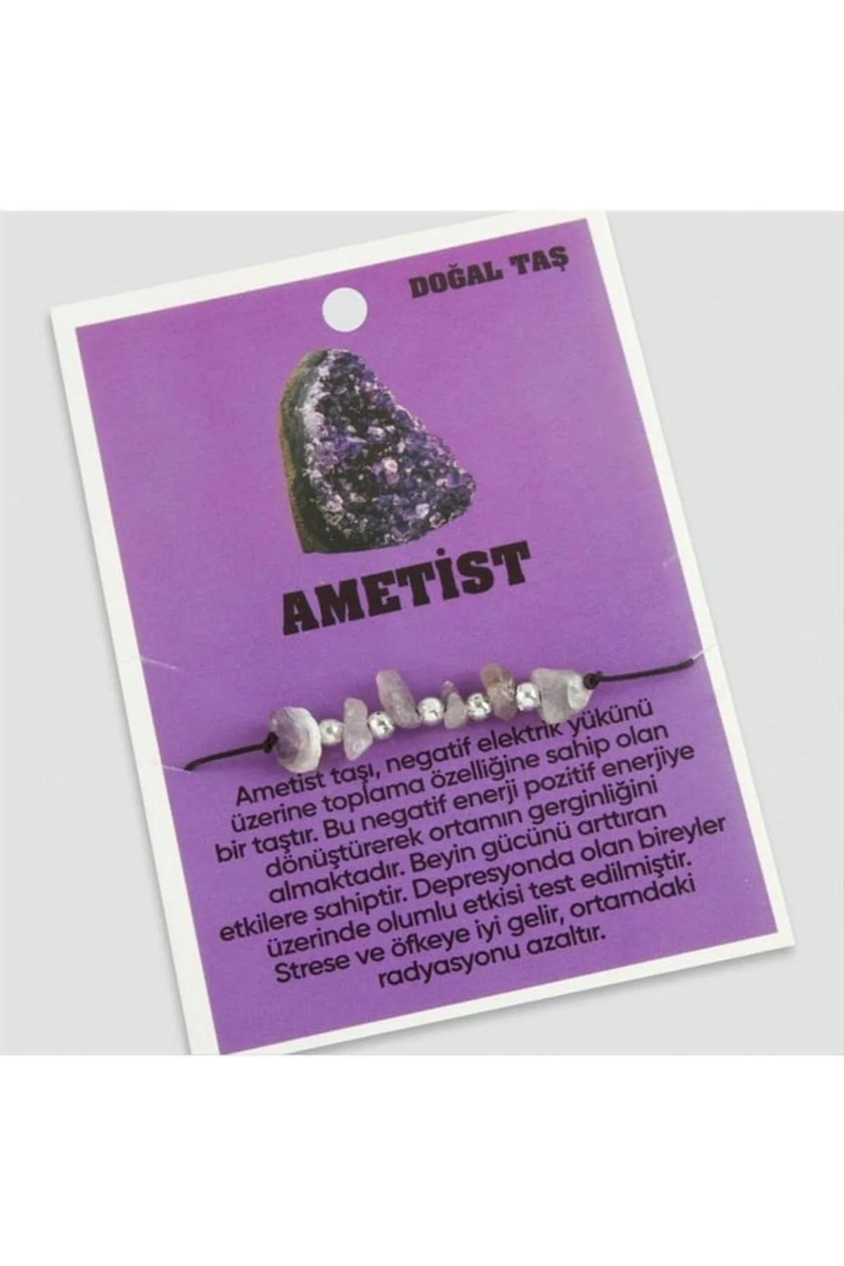 Ametist Doğaltaşlı İp Bileklik Mor - Fikart