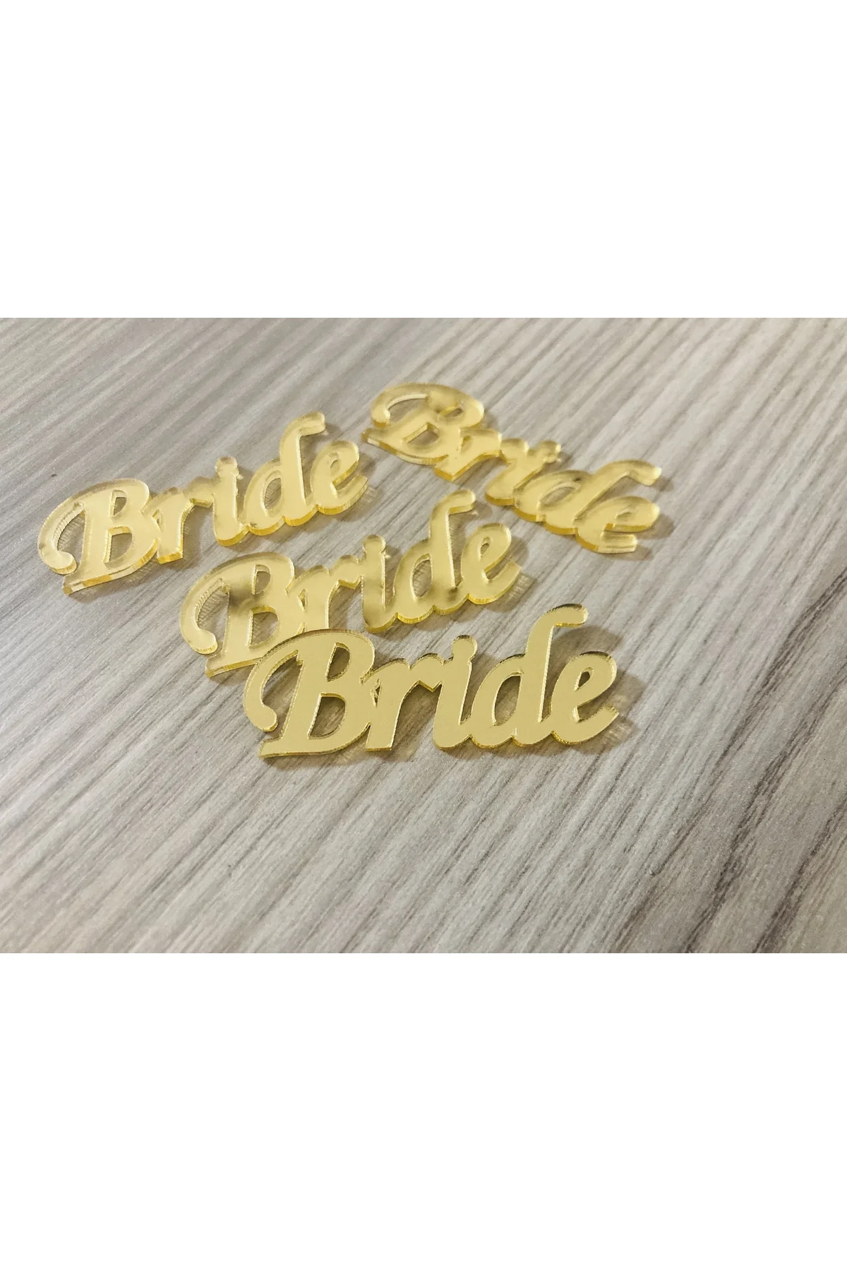 10 ADET 7x2 CM EBATLI BRİDE YAZISI PLEKSİ GOLD - guluslazerkesim