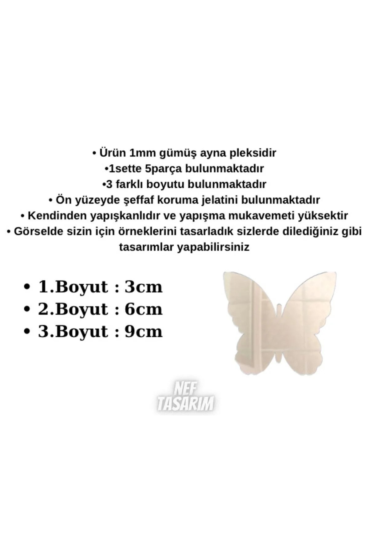Dekoratif Gold Ayna Pleksi Kelebek Duvar Süsü Arkası Yapışkanlı - Fikart Görsel 6