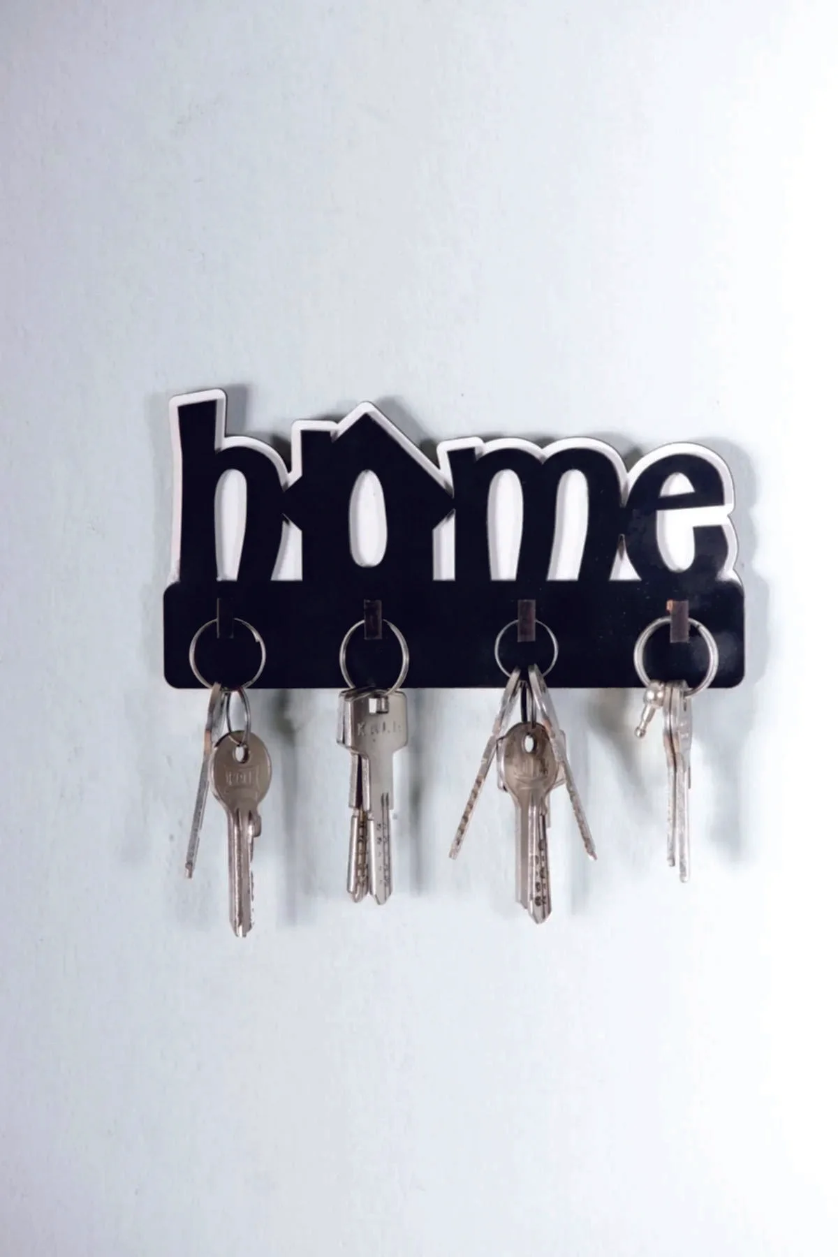 Home Ahşap Duvar Dekoru Anahtar Askısı ( SİYAH &amp; BEYAZ ) ( 17 X 9 CM )